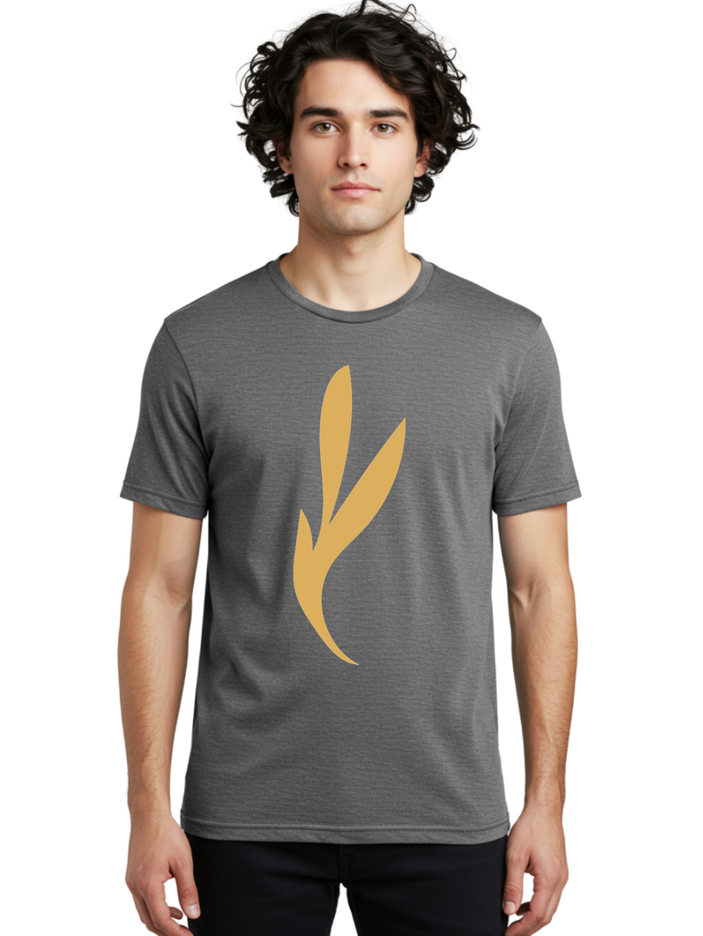 Curved-Leaf Men'S Graphic Tee, 100% Cotton, Comfortable Casual Summer Wear, Machine Washable, Orange Abstract Leaf, Simple Design, Minimalist Art, Stylized Foliage, Modern Graphic, Creative Illustration, Abstract Shape, Digital Art Aae008