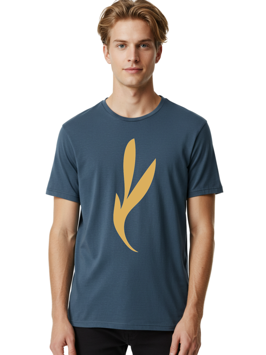 Curved-Leaf Men'S Graphic Tee, 100% Cotton, Comfortable Casual Summer Wear, Machine Washable, Orange Abstract Leaf, Simple Design, Minimalist Art, Stylized Foliage, Modern Graphic, Creative Illustration, Abstract Shape, Digital Art Aae008