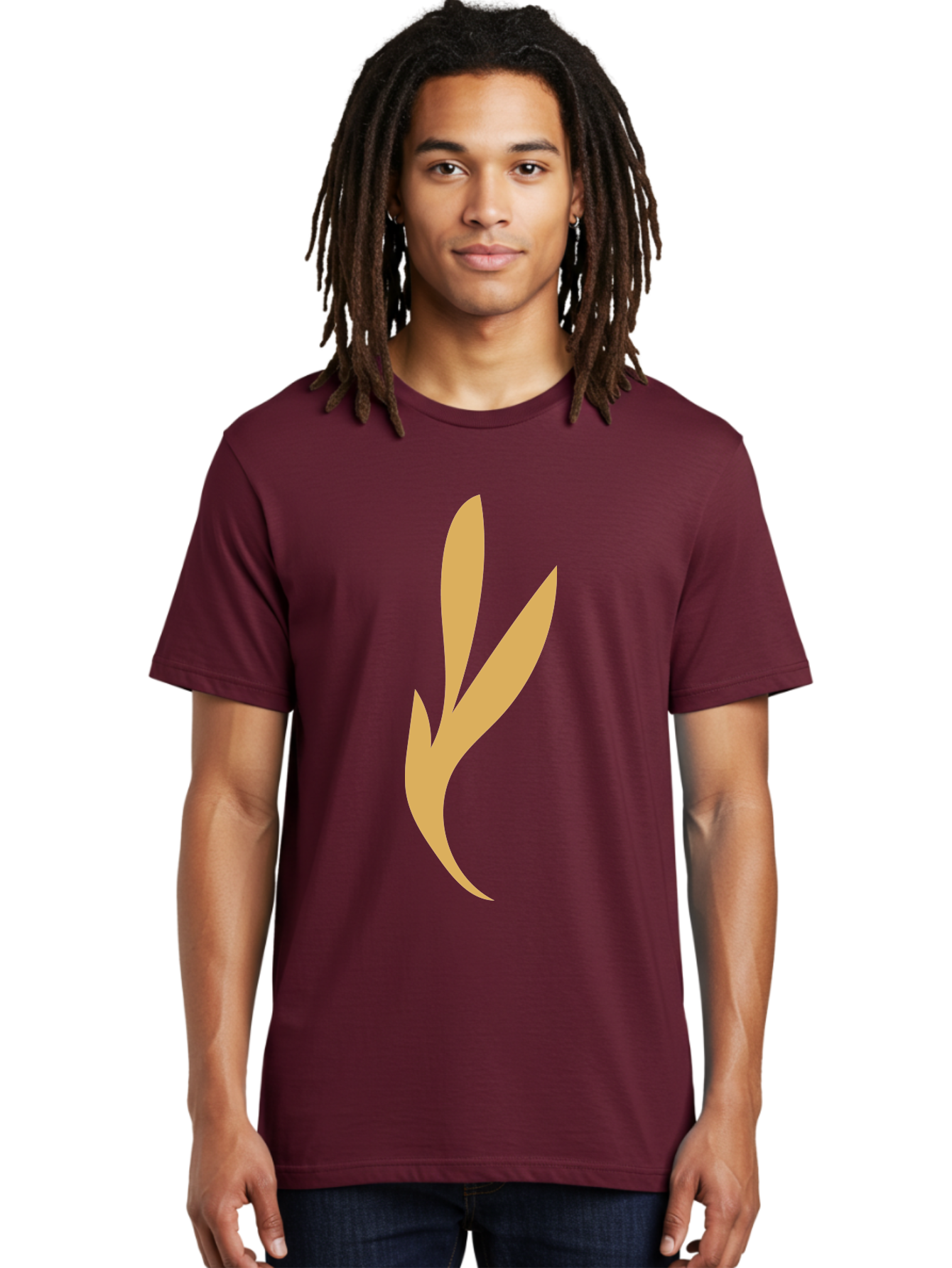 Curved-Leaf Men'S Graphic Tee, 100% Cotton, Comfortable Casual Summer Wear, Machine Washable, Orange Abstract Leaf, Simple Design, Minimalist Art, Stylized Foliage, Modern Graphic, Creative Illustration, Abstract Shape, Digital Art Aae008