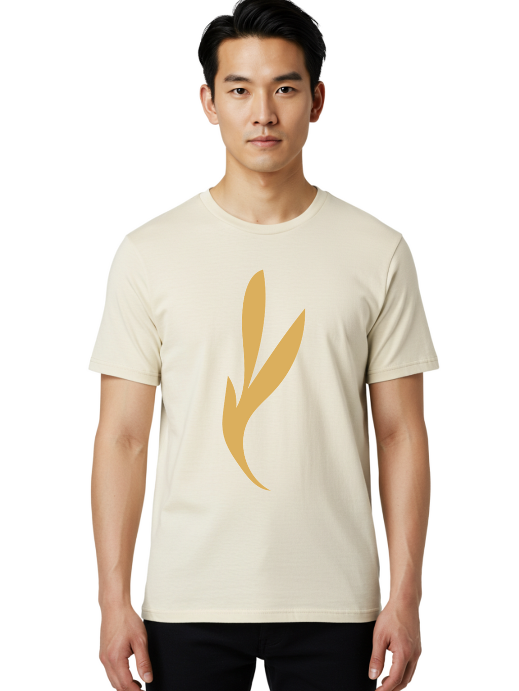 Curved-Leaf Men'S Graphic Tee, 100% Cotton, Comfortable Casual Summer Wear, Machine Washable, Orange Abstract Leaf, Simple Design, Minimalist Art, Stylized Foliage, Modern Graphic, Creative Illustration, Abstract Shape, Digital Art Aae008