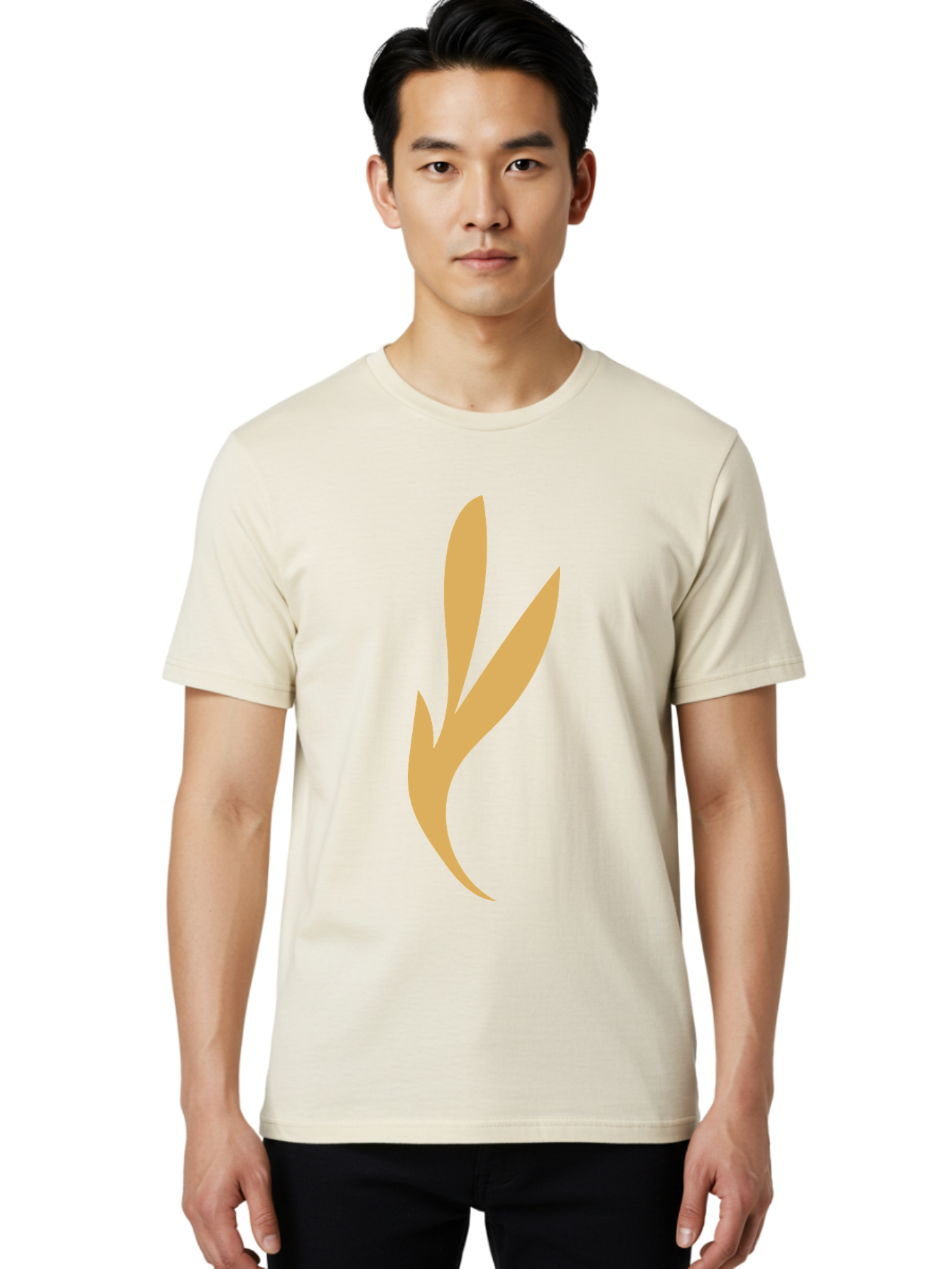 Curved-Leaf Men'S Graphic Tee, 100% Cotton, Comfortable Casual Summer Wear, Machine Washable, Orange Abstract Leaf, Simple Design, Minimalist Art, Stylized Foliage, Modern Graphic, Creative Illustration, Abstract Shape, Digital Art Aae008
