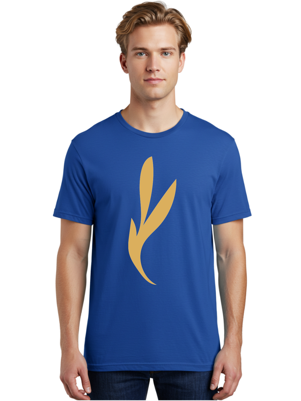 Curved-Leaf Men'S Graphic Tee, 100% Cotton, Comfortable Casual Summer Wear, Machine Washable, Orange Abstract Leaf, Simple Design, Minimalist Art, Stylized Foliage, Modern Graphic, Creative Illustration, Abstract Shape, Digital Art Aae008