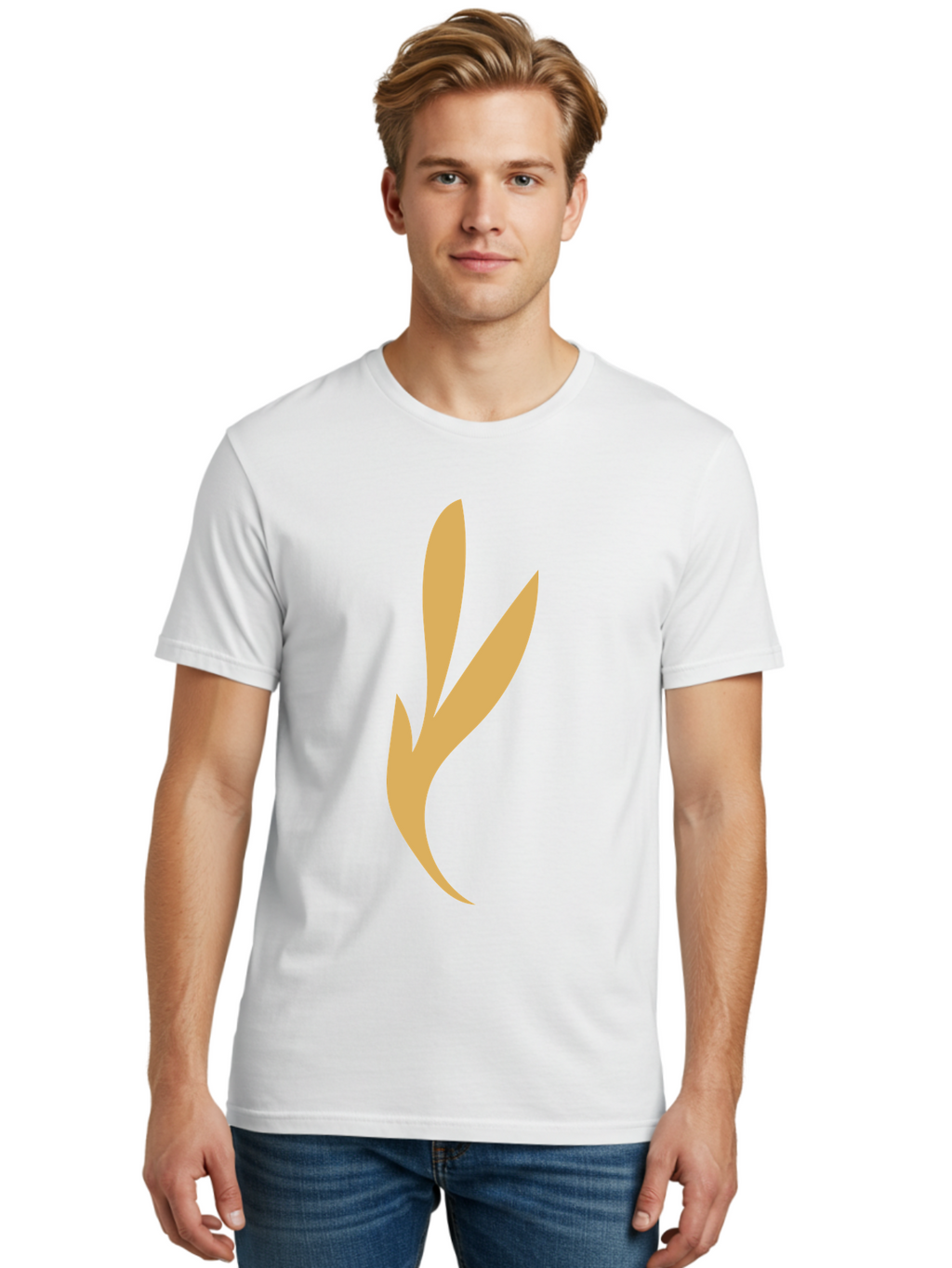 Curved-Leaf Men'S Graphic Tee, 100% Cotton, Comfortable Casual Summer Wear, Machine Washable, Orange Abstract Leaf, Simple Design, Minimalist Art, Stylized Foliage, Modern Graphic, Creative Illustration, Abstract Shape, Digital Art Aae008