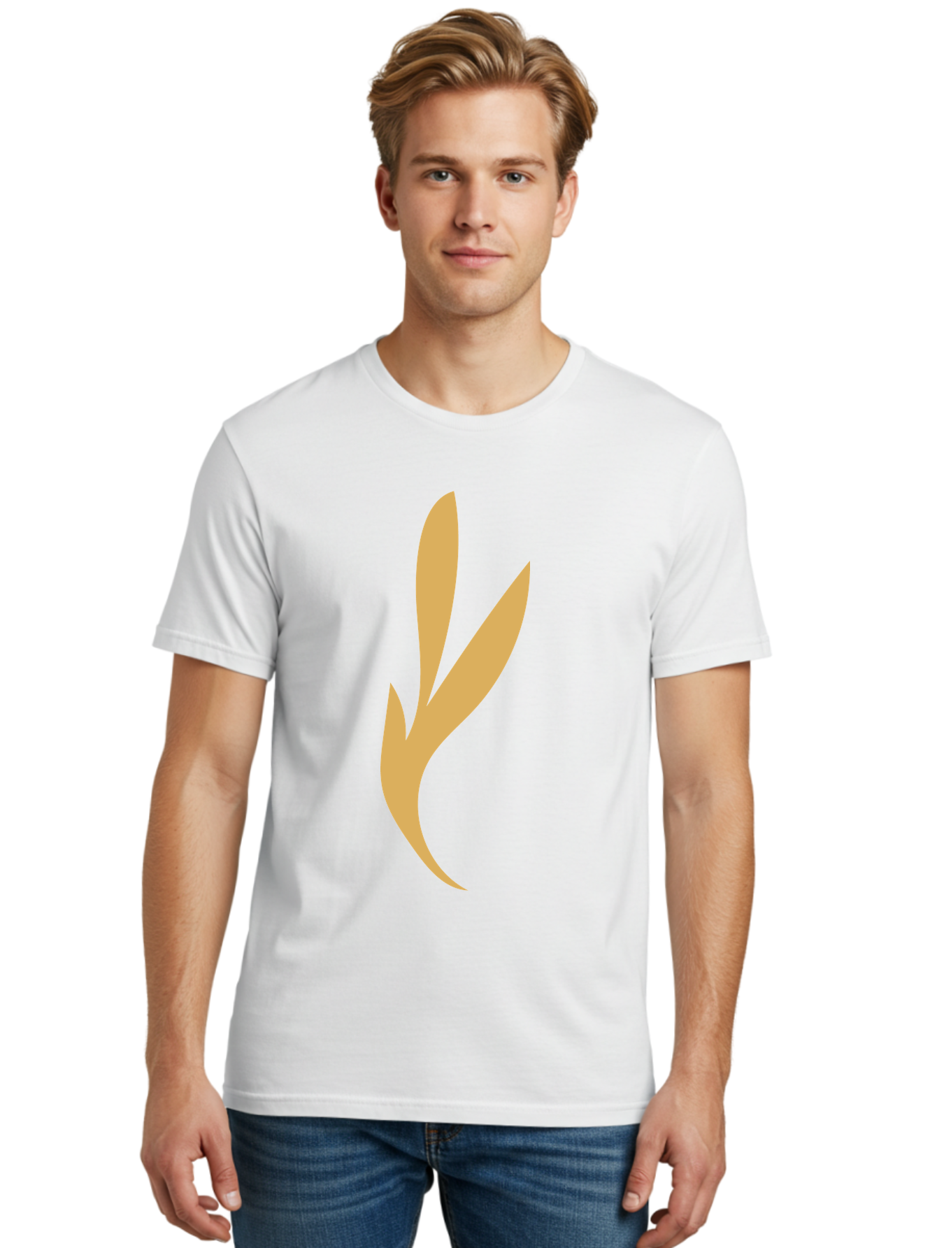 Curved-Leaf Men'S Graphic Tee, 100% Cotton, Comfortable Casual Summer Wear, Machine Washable, Orange Abstract Leaf, Simple Design, Minimalist Art, Stylized Foliage, Modern Graphic, Creative Illustration, Abstract Shape, Digital Art Aae008