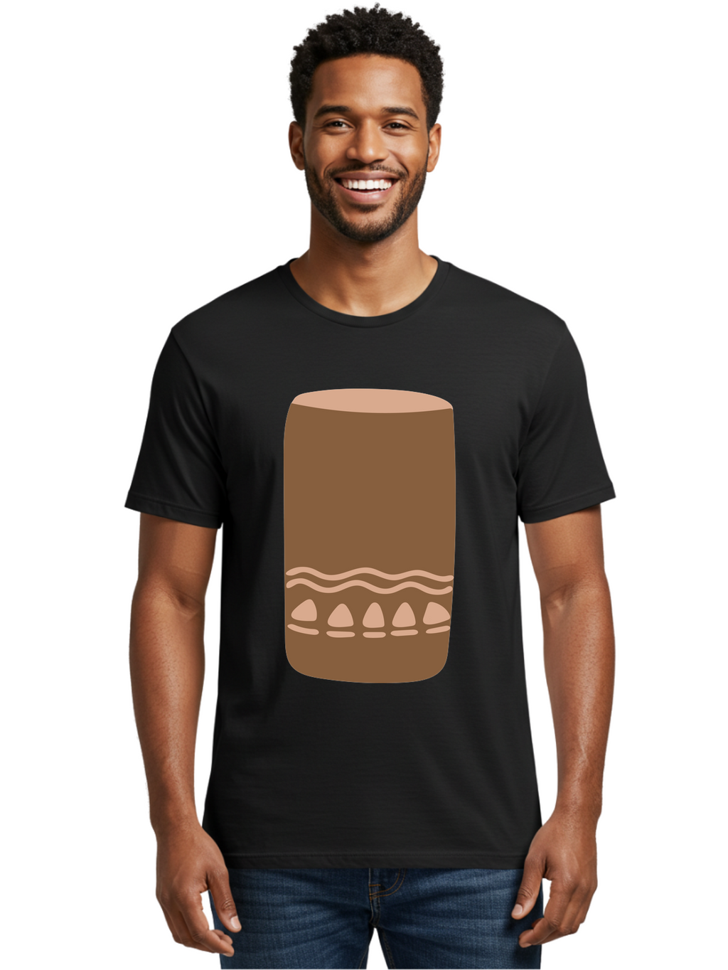 Drum Men'S Graphic Tee, 100% Cotton, Comfortable Casual Summer Wear, Machine Washable, Cigar Illustration, Brown Cigar, Beige Accents, Wavy Lines, Teardrop Shapes, Smoking Accessory, Luxury Item, Digital Art Aae012