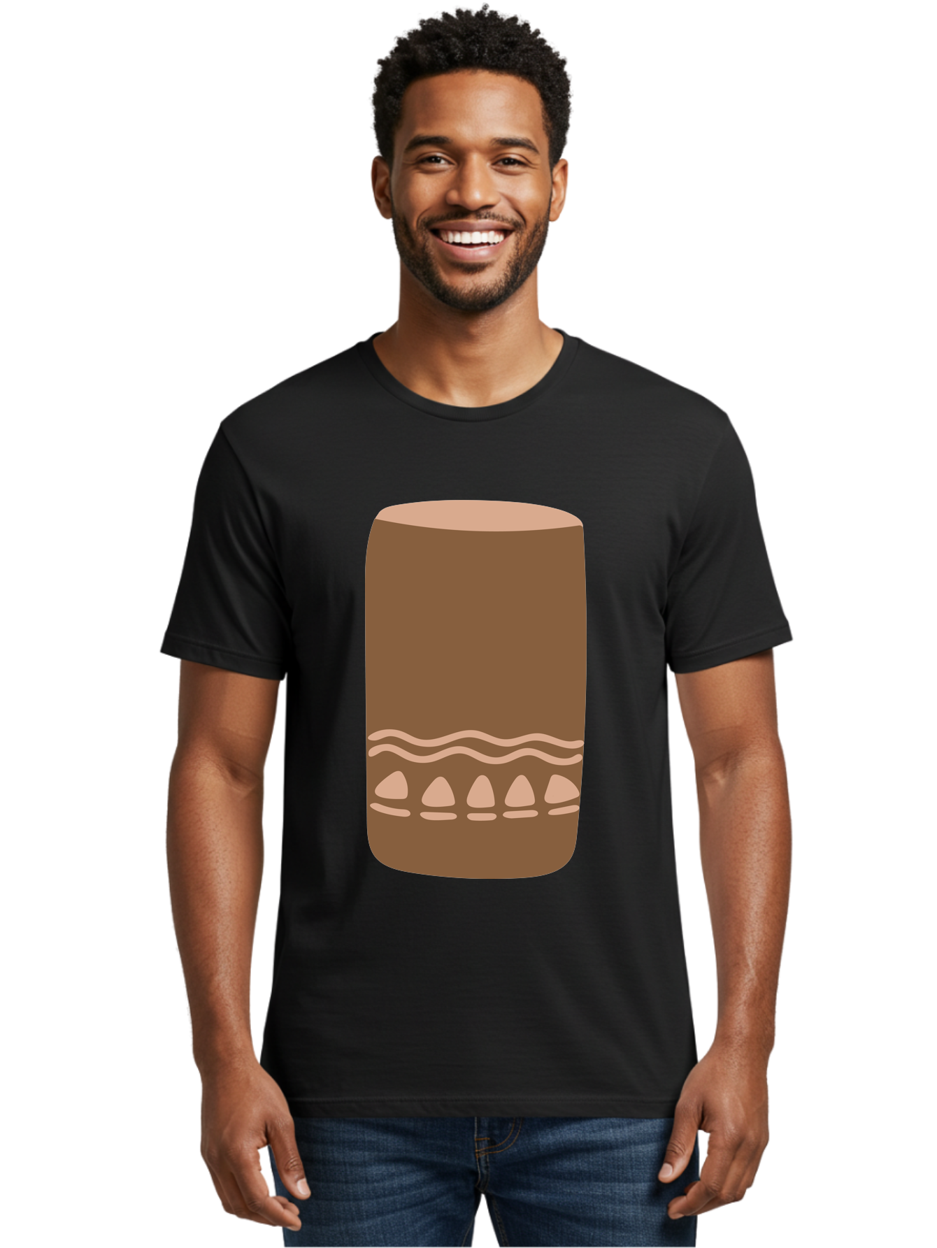 Drum Men'S Graphic Tee, 100% Cotton, Comfortable Casual Summer Wear, Machine Washable, Cigar Illustration, Brown Cigar, Beige Accents, Wavy Lines, Teardrop Shapes, Smoking Accessory, Luxury Item, Digital Art Aae012