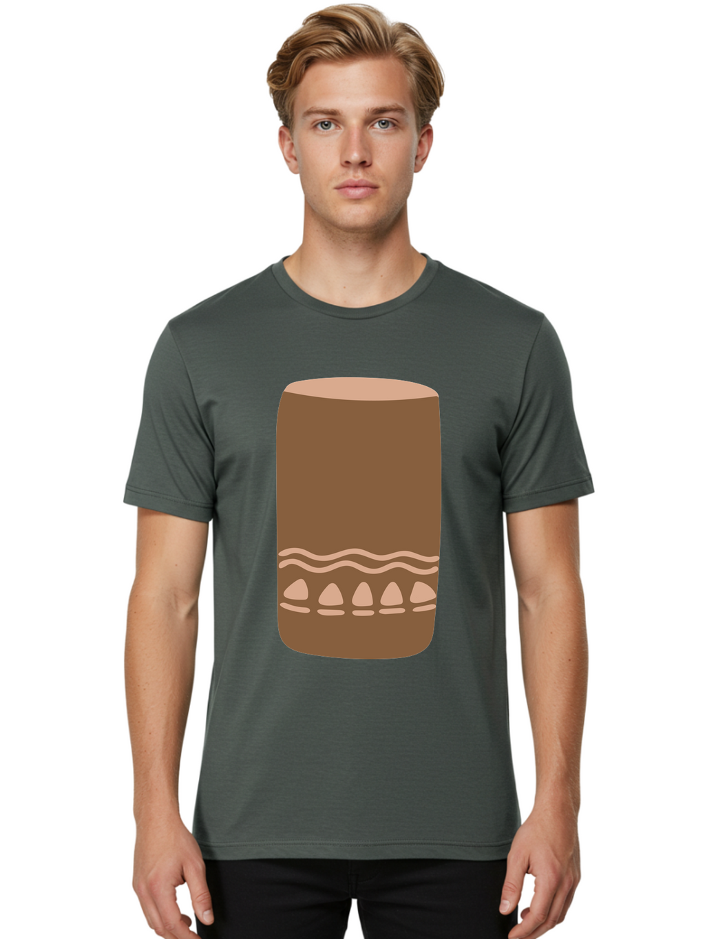 Drum Men'S Graphic Tee, 100% Cotton, Comfortable Casual Summer Wear, Machine Washable, Cigar Illustration, Brown Cigar, Beige Accents, Wavy Lines, Teardrop Shapes, Smoking Accessory, Luxury Item, Digital Art Aae012