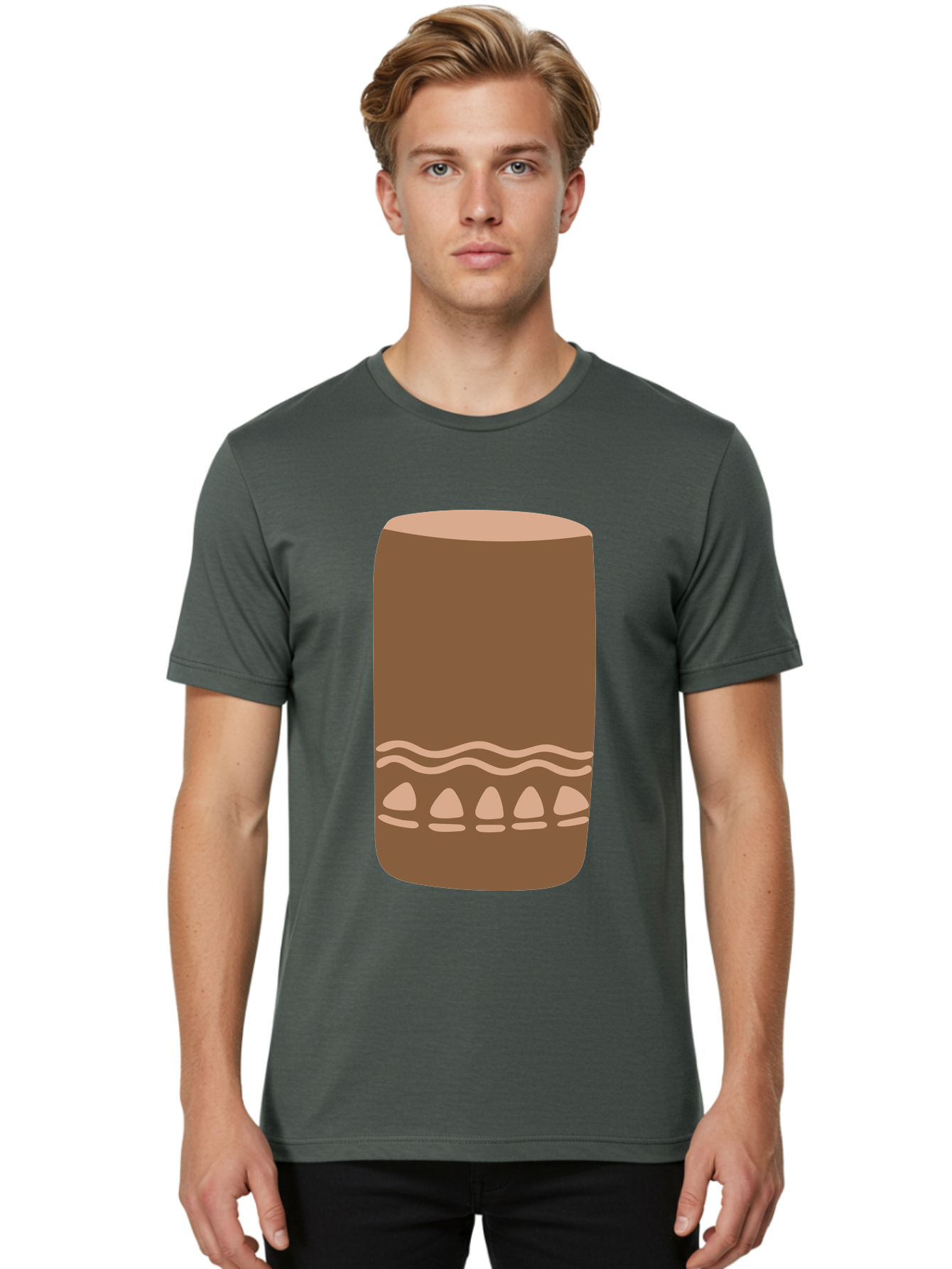 Drum Men'S Graphic Tee, 100% Cotton, Comfortable Casual Summer Wear, Machine Washable, Cigar Illustration, Brown Cigar, Beige Accents, Wavy Lines, Teardrop Shapes, Smoking Accessory, Luxury Item, Digital Art Aae012