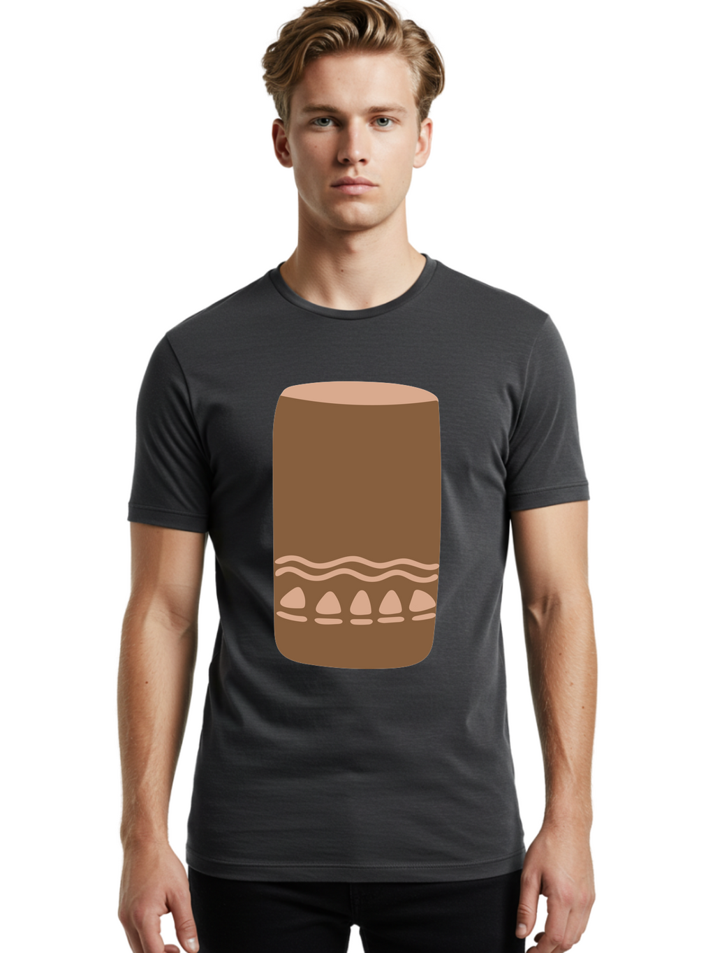 Drum Men'S Graphic Tee, 100% Cotton, Comfortable Casual Summer Wear, Machine Washable, Cigar Illustration, Brown Cigar, Beige Accents, Wavy Lines, Teardrop Shapes, Smoking Accessory, Luxury Item, Digital Art Aae012