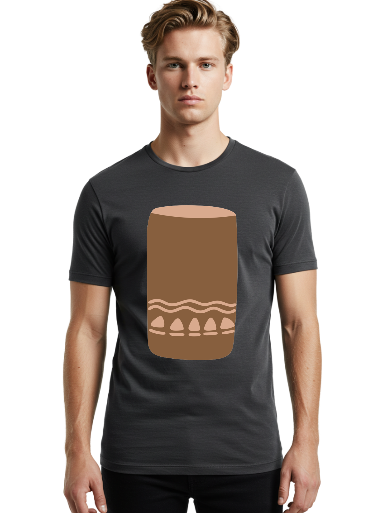 Drum Men'S Graphic Tee, 100% Cotton, Comfortable Casual Summer Wear, Machine Washable, Cigar Illustration, Brown Cigar, Beige Accents, Wavy Lines, Teardrop Shapes, Smoking Accessory, Luxury Item, Digital Art Aae012