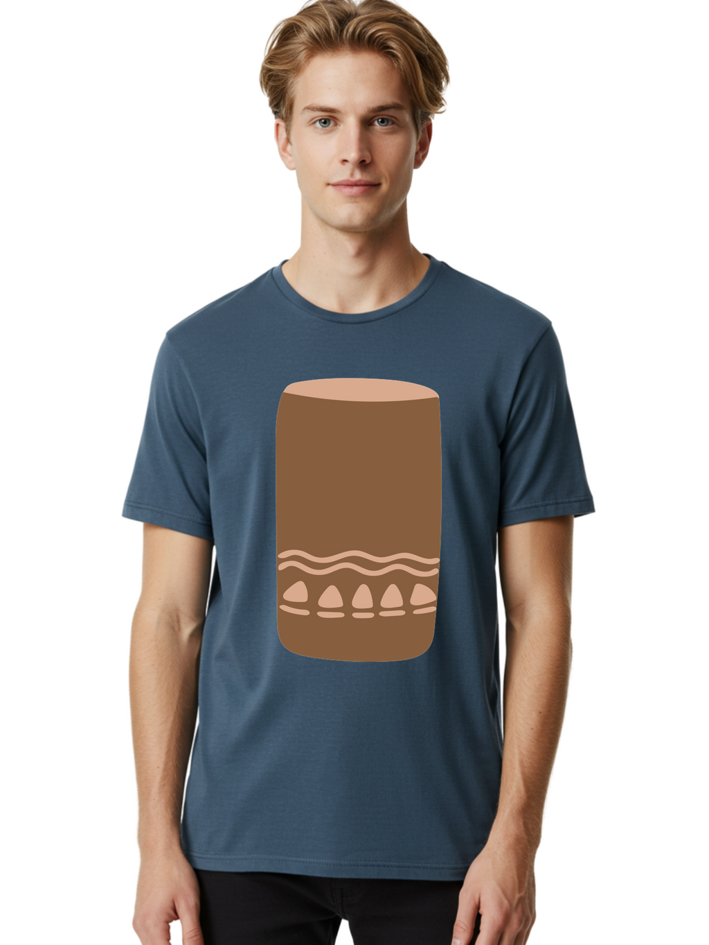 Drum Men'S Graphic Tee, 100% Cotton, Comfortable Casual Summer Wear, Machine Washable, Cigar Illustration, Brown Cigar, Beige Accents, Wavy Lines, Teardrop Shapes, Smoking Accessory, Luxury Item, Digital Art Aae012