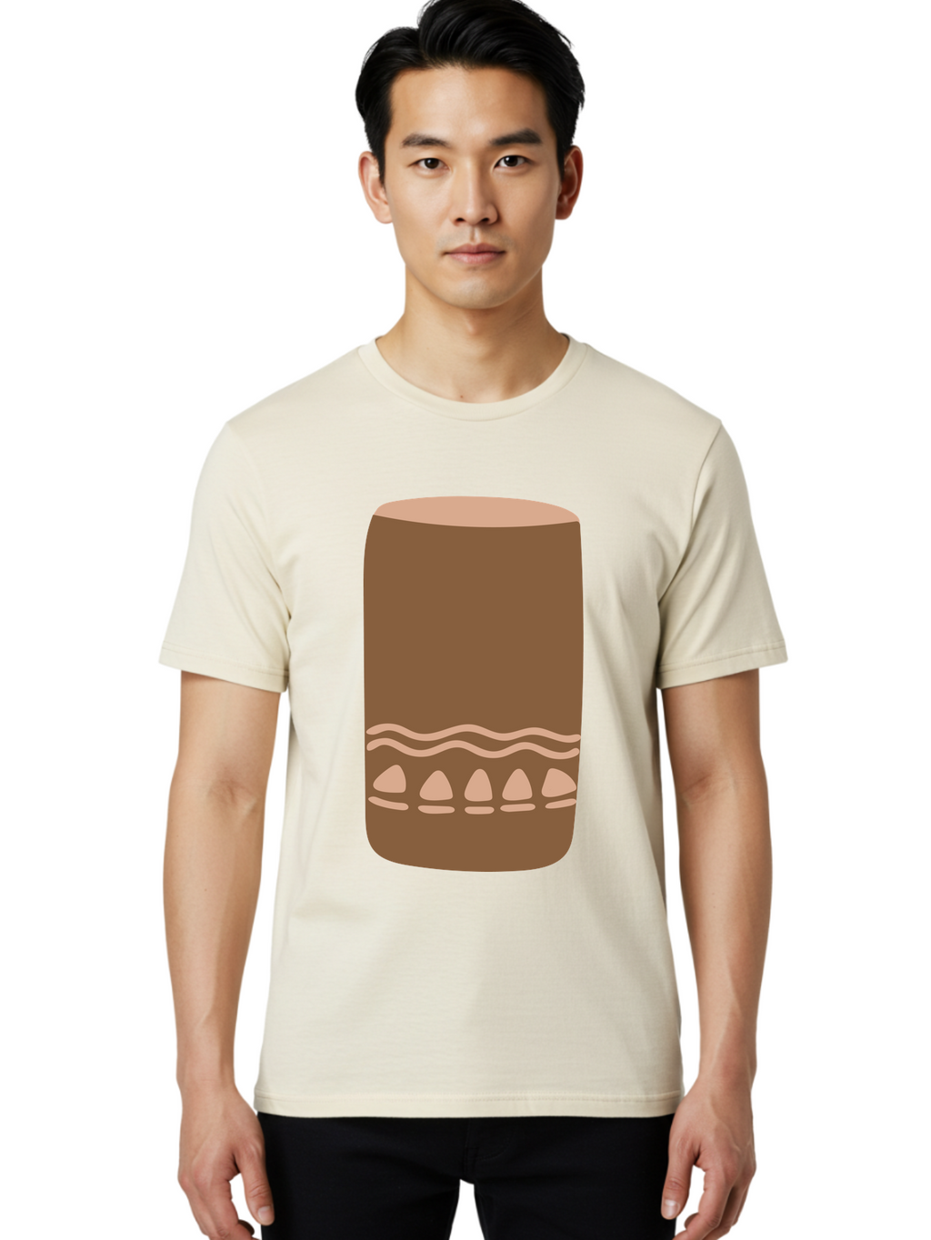 Drum Men'S Graphic Tee, 100% Cotton, Comfortable Casual Summer Wear, Machine Washable, Cigar Illustration, Brown Cigar, Beige Accents, Wavy Lines, Teardrop Shapes, Smoking Accessory, Luxury Item, Digital Art Aae012