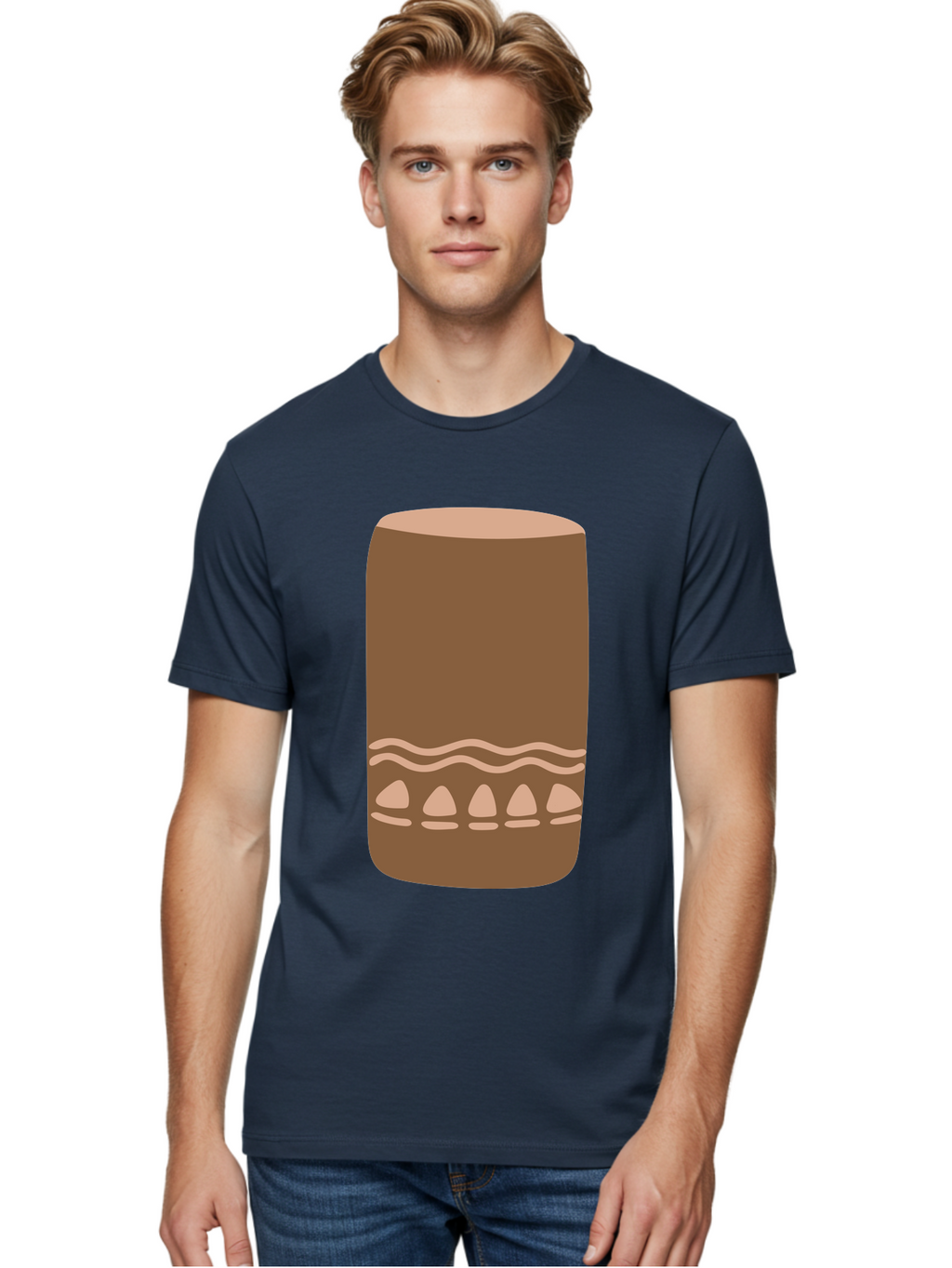 Drum Men'S Graphic Tee, 100% Cotton, Comfortable Casual Summer Wear, Machine Washable, Cigar Illustration, Brown Cigar, Beige Accents, Wavy Lines, Teardrop Shapes, Smoking Accessory, Luxury Item, Digital Art Aae012