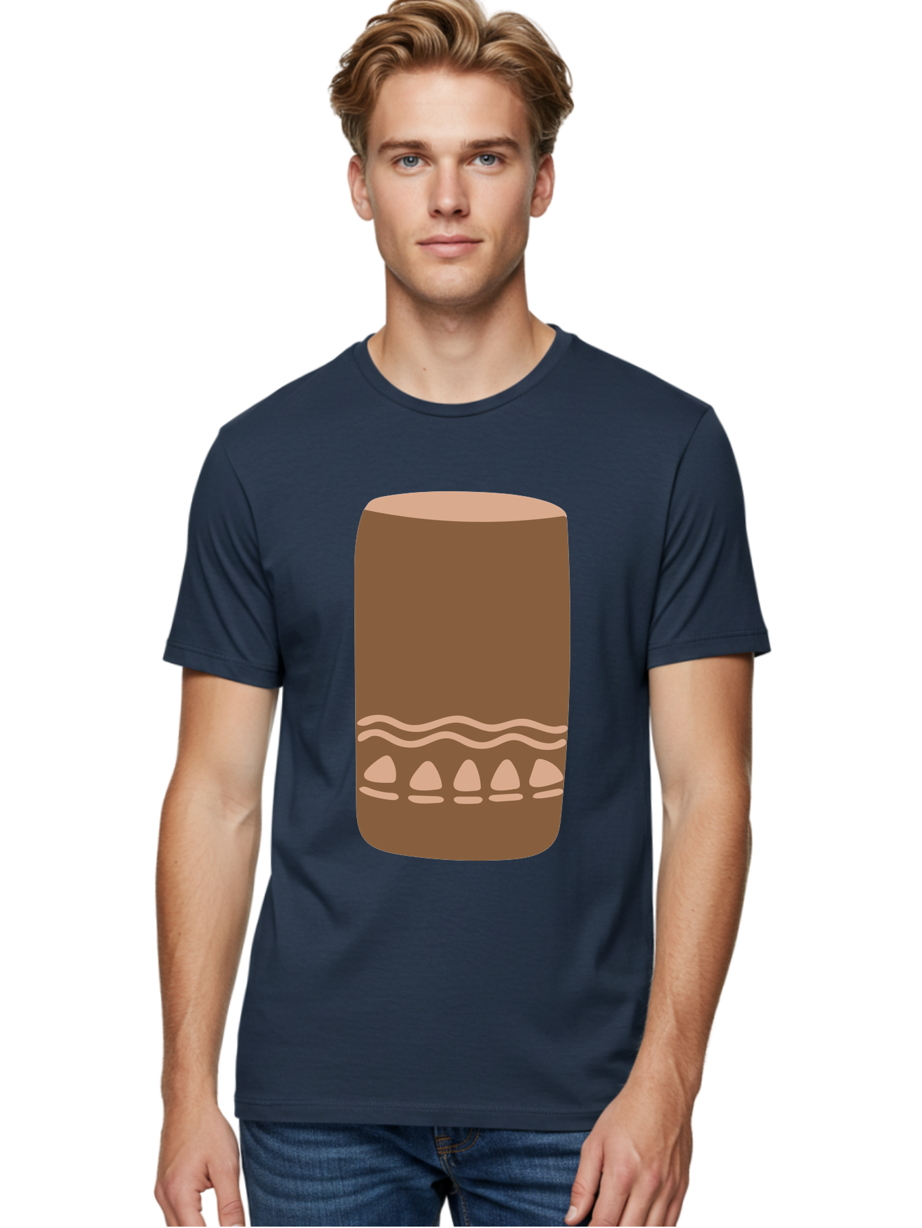 Drum Men'S Graphic Tee, 100% Cotton, Comfortable Casual Summer Wear, Machine Washable, Cigar Illustration, Brown Cigar, Beige Accents, Wavy Lines, Teardrop Shapes, Smoking Accessory, Luxury Item, Digital Art Aae012