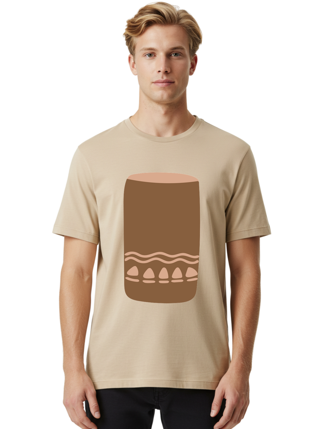 Drum Men'S Graphic Tee, 100% Cotton, Comfortable Casual Summer Wear, Machine Washable, Cigar Illustration, Brown Cigar, Beige Accents, Wavy Lines, Teardrop Shapes, Smoking Accessory, Luxury Item, Digital Art Aae012