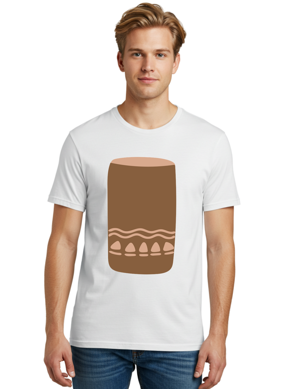 Drum Men'S Graphic Tee, 100% Cotton, Comfortable Casual Summer Wear, Machine Washable, Cigar Illustration, Brown Cigar, Beige Accents, Wavy Lines, Teardrop Shapes, Smoking Accessory, Luxury Item, Digital Art Aae012