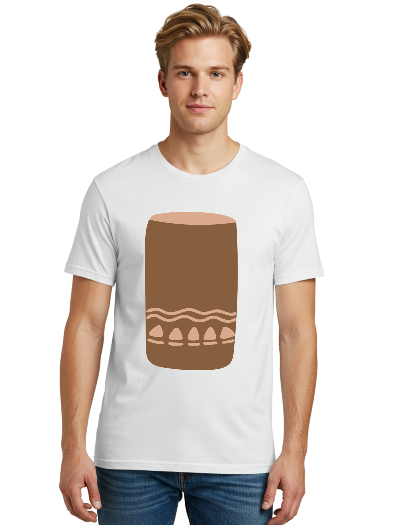 Drum Men'S Graphic Tee, 100% Cotton, Comfortable Casual Summer Wear, Machine Washable, Cigar Illustration, Brown Cigar, Beige Accents, Wavy Lines, Teardrop Shapes, Smoking Accessory, Luxury Item, Digital Art Aae012