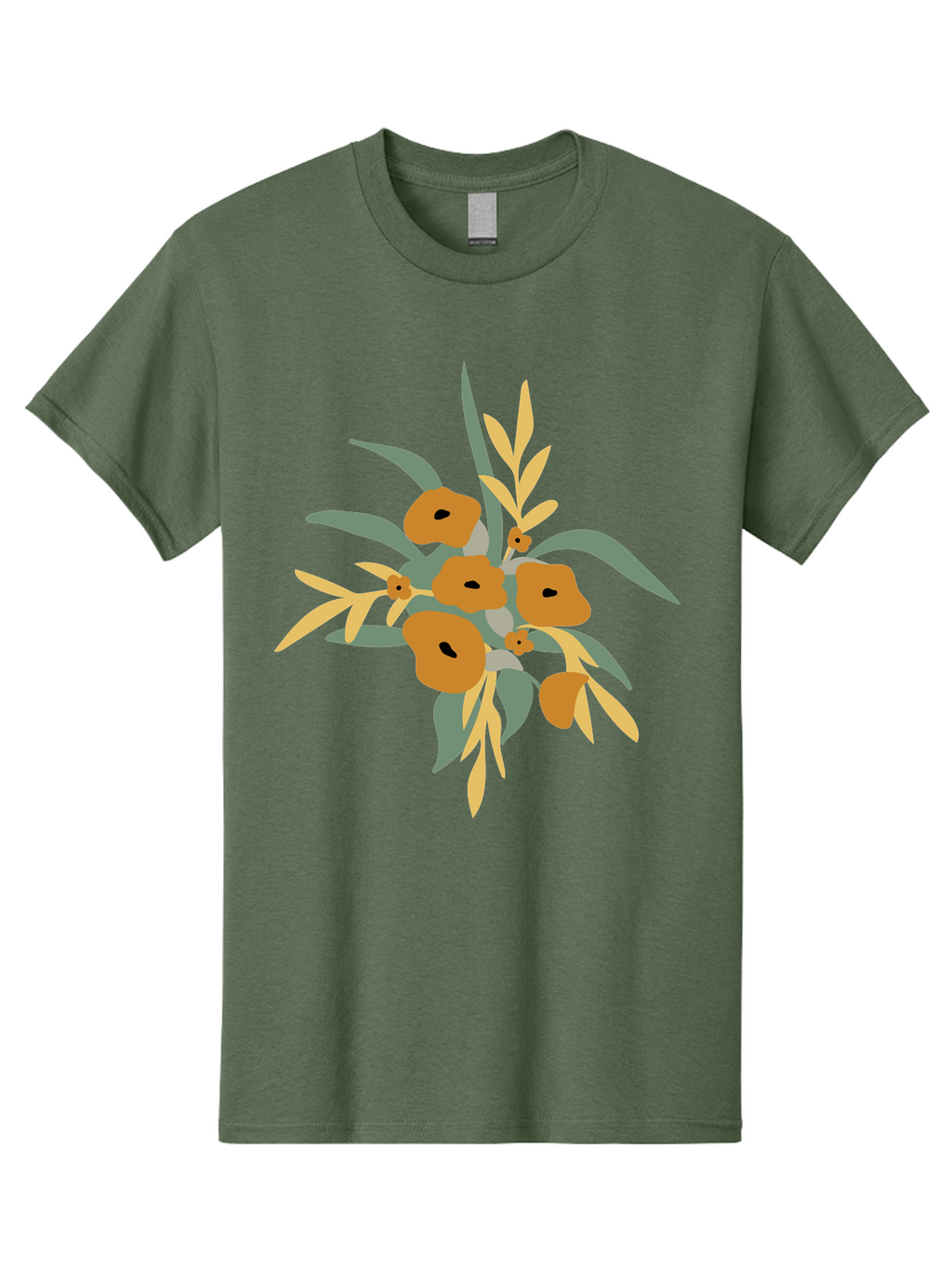 Eucalyptus-Illustration Men'S Graphic Tee, 100% Cotton, Comfortable Casual Summer Wear, Machine Washable, Eucalyptus Branch, Eucalyptus Leaves, Minimalist Design, Modern Art, Botanical Illustration, Simple Shapes, Yellow And Grey Leaves, Aae013