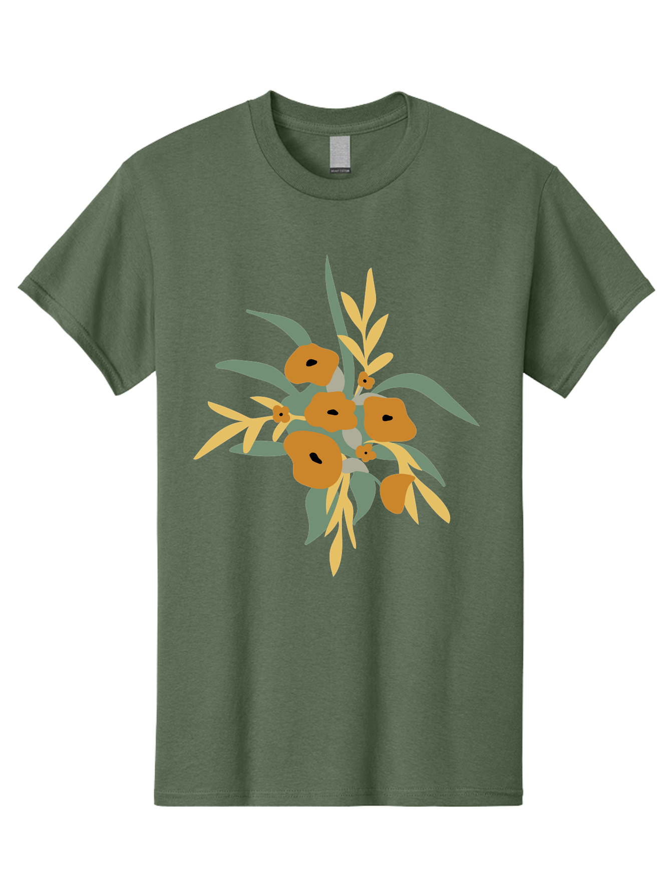 Eucalyptus-Illustration Men'S Graphic Tee, 100% Cotton, Comfortable Casual Summer Wear, Machine Washable, Eucalyptus Branch, Eucalyptus Leaves, Minimalist Design, Modern Art, Botanical Illustration, Simple Shapes, Yellow And Grey Leaves, Aae013