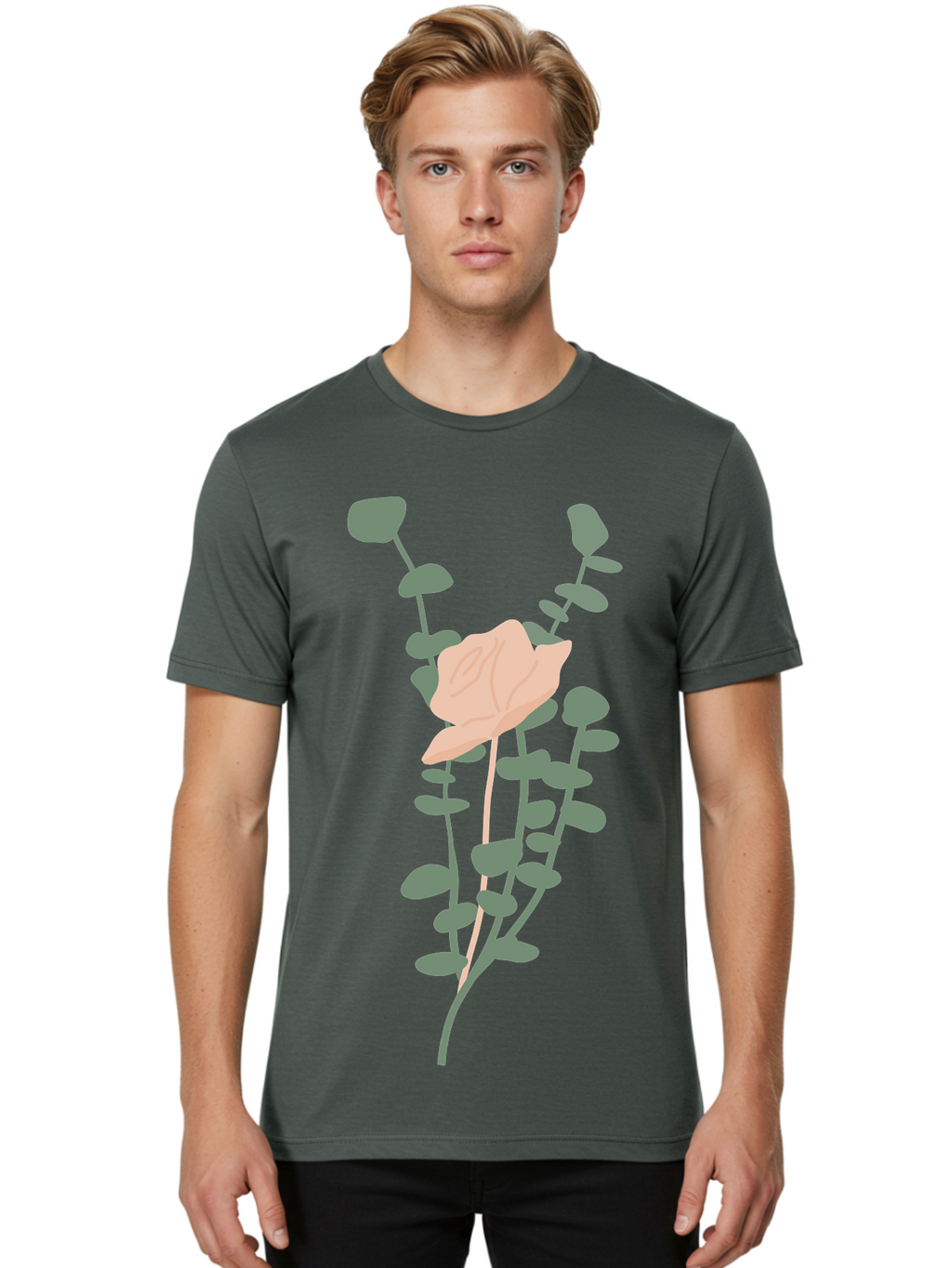 Falling-Leaves Men'S Graphic Tee, 100% Cotton, Comfortable Casual Summer Wear, Machine Washable, Pale Leaf, Gray Leaves, Minimalist Design, Simple Shapes, Soft Colors, Abstract Art, Modern Illustration, Digital Graphics Aae014
