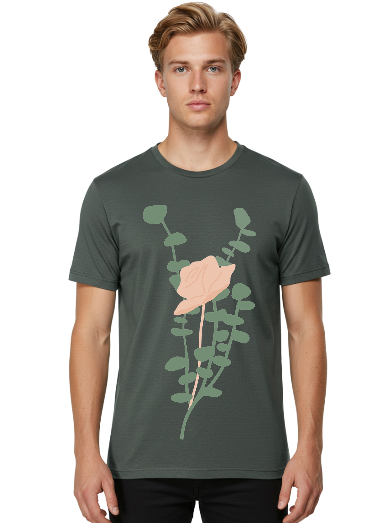 Falling-Leaves Men'S Graphic Tee, 100% Cotton, Comfortable Casual Summer Wear, Machine Washable, Pale Leaf, Gray Leaves, Minimalist Design, Simple Shapes, Soft Colors, Abstract Art, Modern Illustration, Digital Graphics Aae014