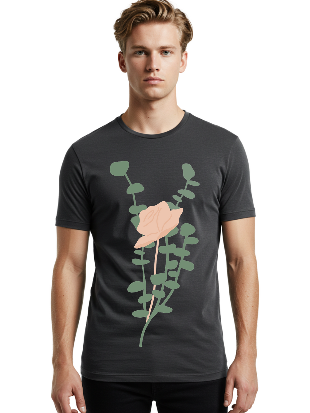 Falling-Leaves Men'S Graphic Tee, 100% Cotton, Comfortable Casual Summer Wear, Machine Washable, Pale Leaf, Gray Leaves, Minimalist Design, Simple Shapes, Soft Colors, Abstract Art, Modern Illustration, Digital Graphics Aae014