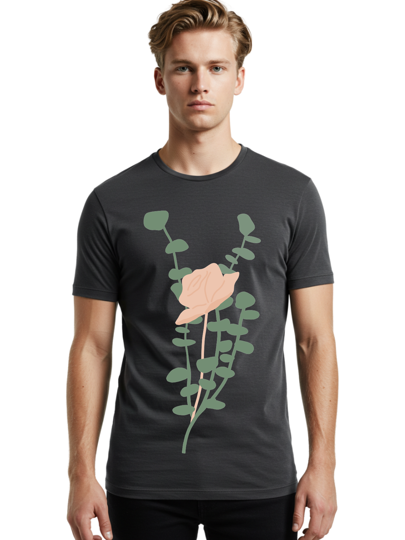 Falling-Leaves Men'S Graphic Tee, 100% Cotton, Comfortable Casual Summer Wear, Machine Washable, Pale Leaf, Gray Leaves, Minimalist Design, Simple Shapes, Soft Colors, Abstract Art, Modern Illustration, Digital Graphics Aae014