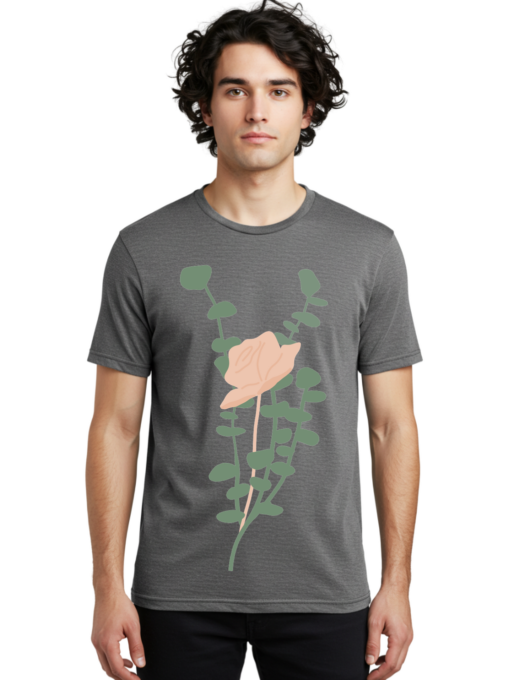 Falling-Leaves Men'S Graphic Tee, 100% Cotton, Comfortable Casual Summer Wear, Machine Washable, Pale Leaf, Gray Leaves, Minimalist Design, Simple Shapes, Soft Colors, Abstract Art, Modern Illustration, Digital Graphics Aae014