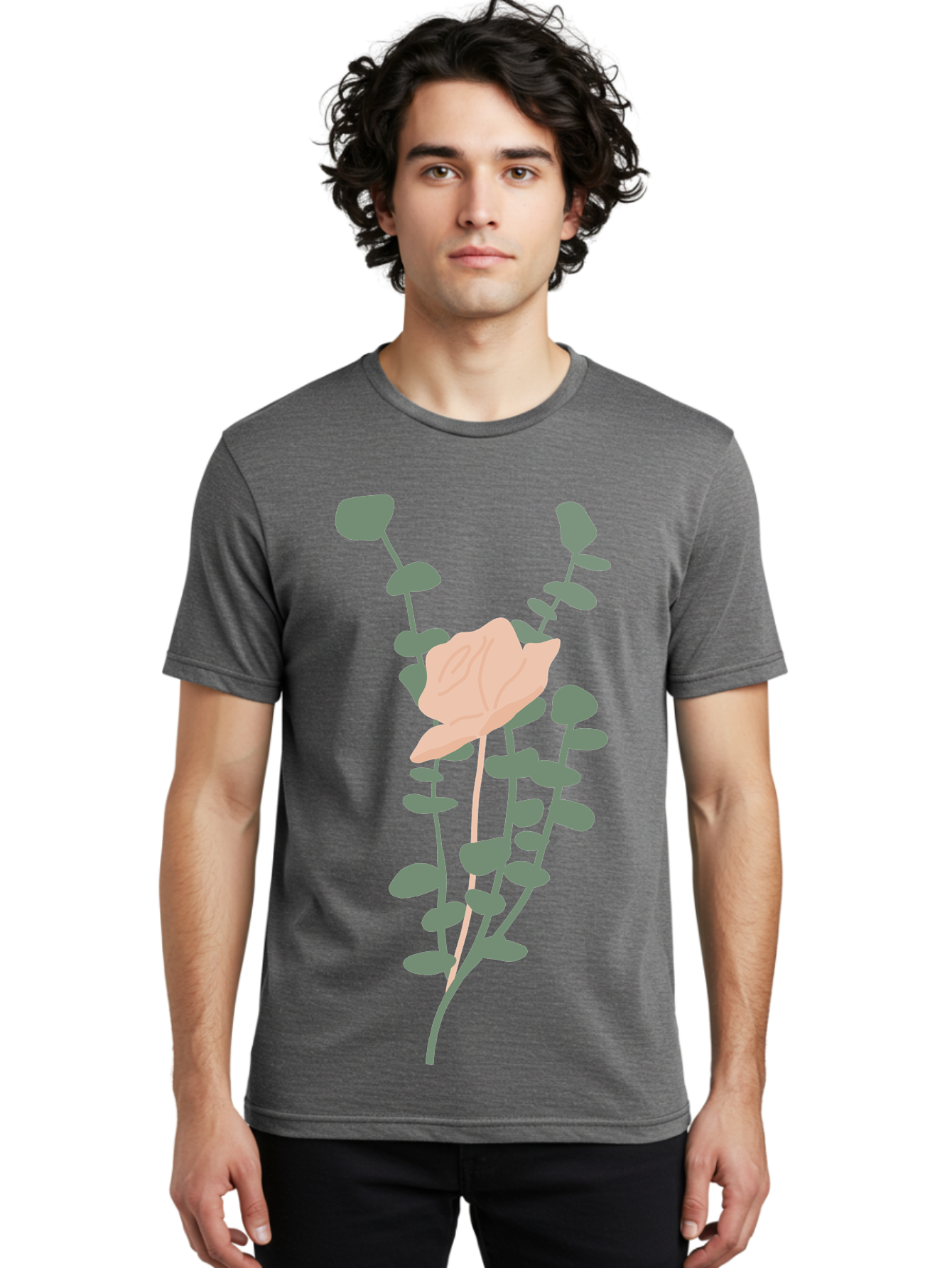 Falling-Leaves Men'S Graphic Tee, 100% Cotton, Comfortable Casual Summer Wear, Machine Washable, Pale Leaf, Gray Leaves, Minimalist Design, Simple Shapes, Soft Colors, Abstract Art, Modern Illustration, Digital Graphics Aae014