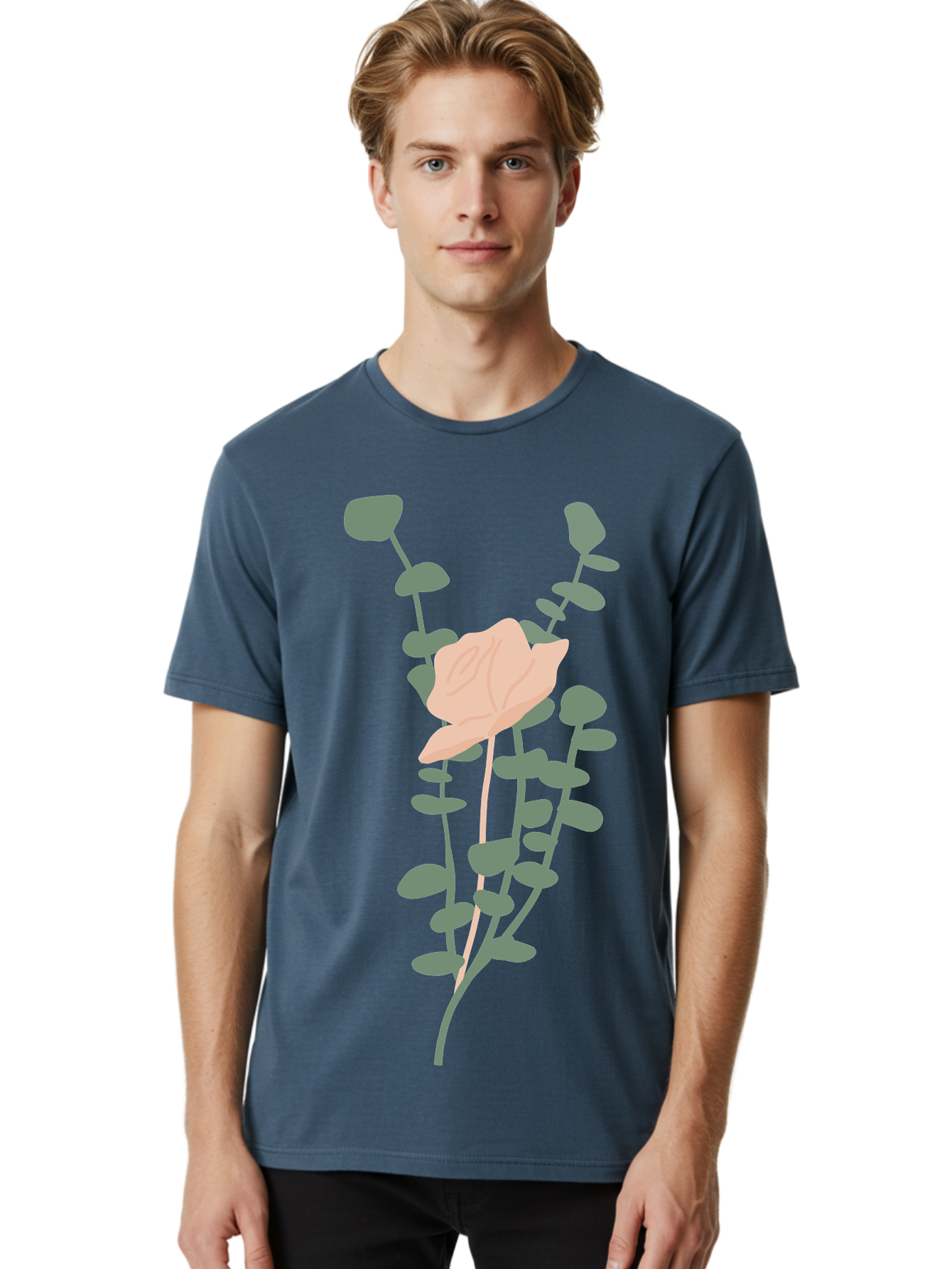 Falling-Leaves Men'S Graphic Tee, 100% Cotton, Comfortable Casual Summer Wear, Machine Washable, Pale Leaf, Gray Leaves, Minimalist Design, Simple Shapes, Soft Colors, Abstract Art, Modern Illustration, Digital Graphics Aae014