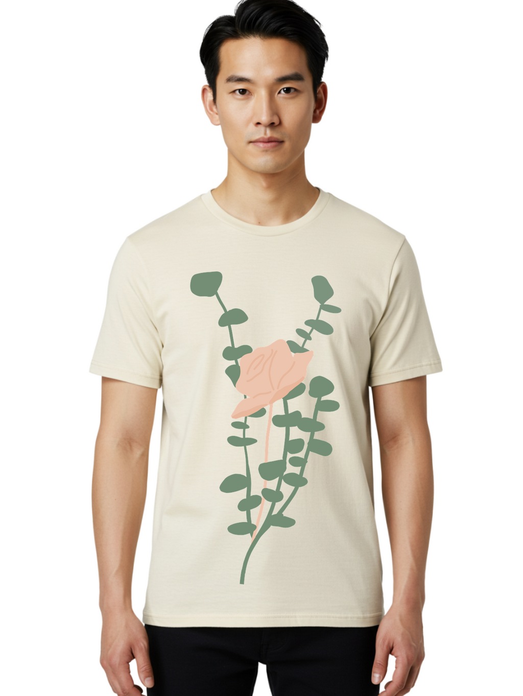 Falling-Leaves Men'S Graphic Tee, 100% Cotton, Comfortable Casual Summer Wear, Machine Washable, Pale Leaf, Gray Leaves, Minimalist Design, Simple Shapes, Soft Colors, Abstract Art, Modern Illustration, Digital Graphics Aae014