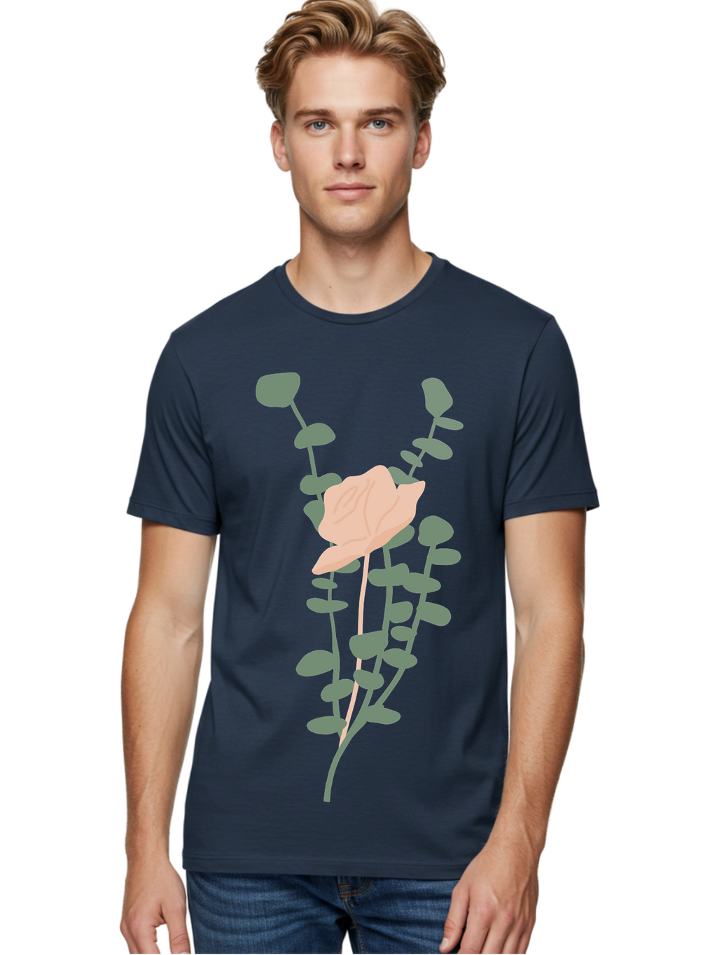 Falling-Leaves Men'S Graphic Tee, 100% Cotton, Comfortable Casual Summer Wear, Machine Washable, Pale Leaf, Gray Leaves, Minimalist Design, Simple Shapes, Soft Colors, Abstract Art, Modern Illustration, Digital Graphics Aae014