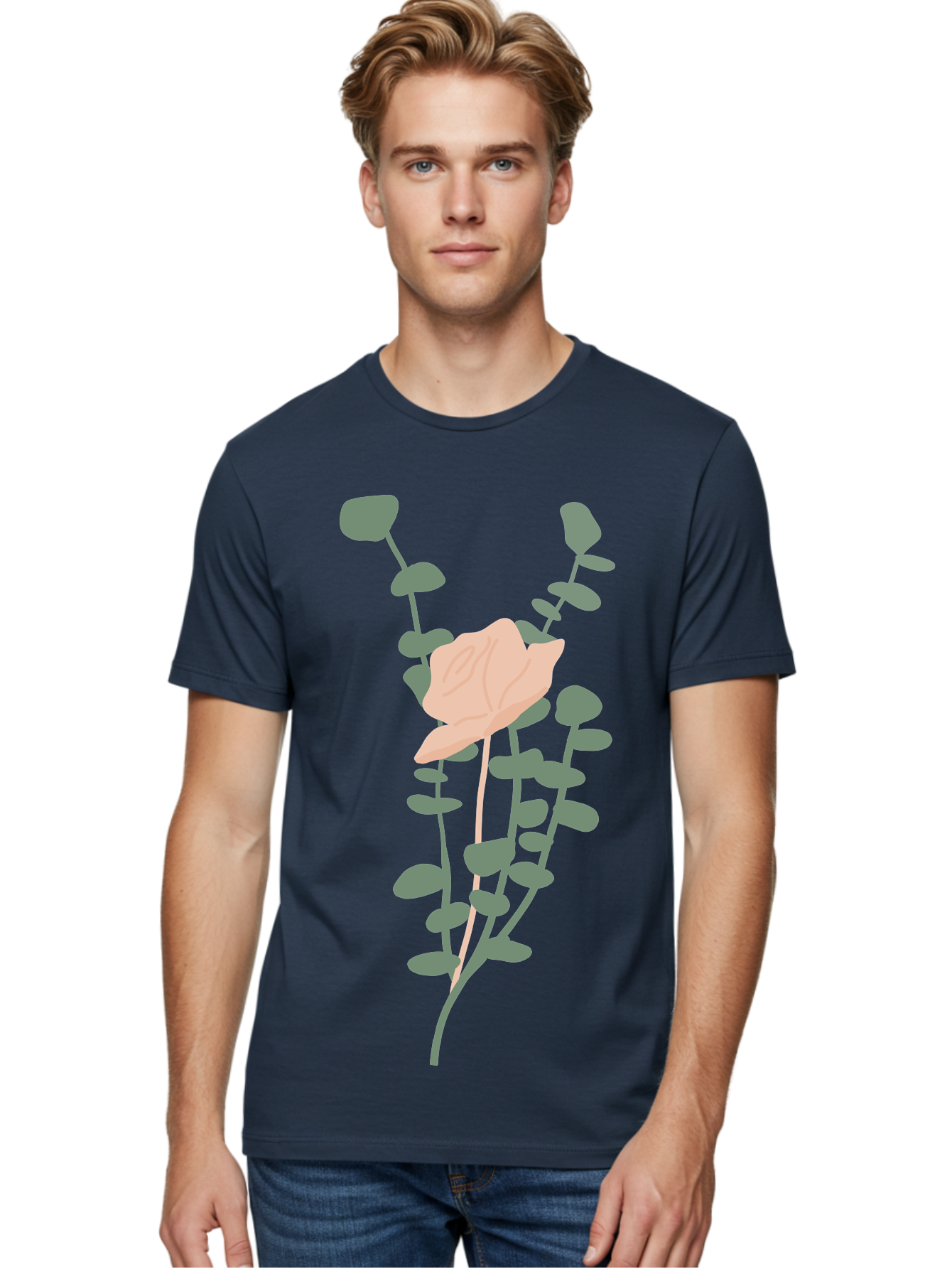 Falling-Leaves Men'S Graphic Tee, 100% Cotton, Comfortable Casual Summer Wear, Machine Washable, Pale Leaf, Gray Leaves, Minimalist Design, Simple Shapes, Soft Colors, Abstract Art, Modern Illustration, Digital Graphics Aae014