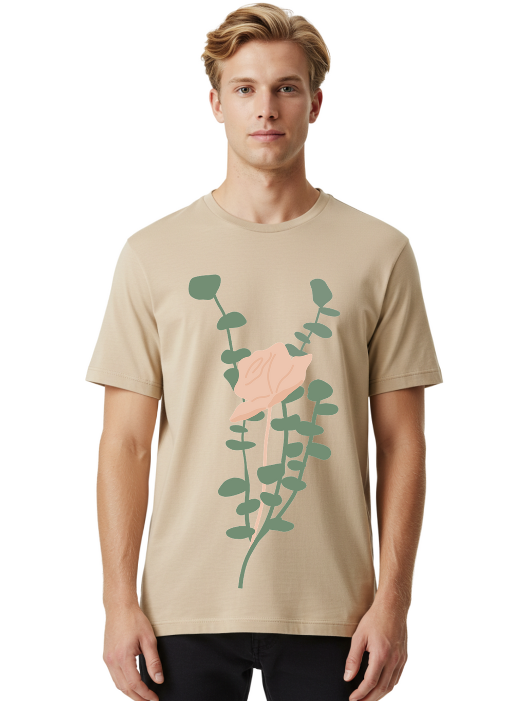 Falling-Leaves Men'S Graphic Tee, 100% Cotton, Comfortable Casual Summer Wear, Machine Washable, Pale Leaf, Gray Leaves, Minimalist Design, Simple Shapes, Soft Colors, Abstract Art, Modern Illustration, Digital Graphics Aae014