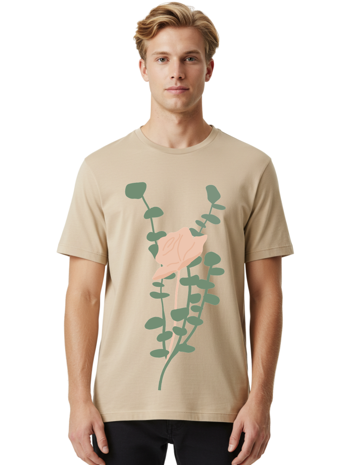 Falling-Leaves Men'S Graphic Tee, 100% Cotton, Comfortable Casual Summer Wear, Machine Washable, Pale Leaf, Gray Leaves, Minimalist Design, Simple Shapes, Soft Colors, Abstract Art, Modern Illustration, Digital Graphics Aae014