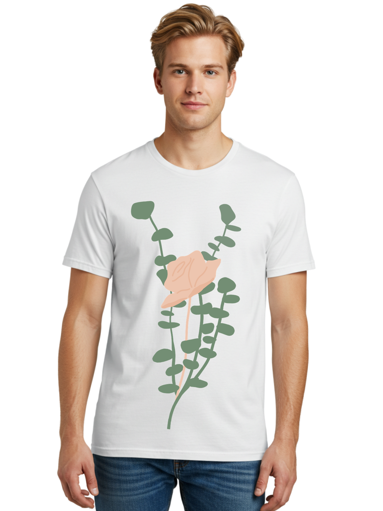 Falling-Leaves Men'S Graphic Tee, 100% Cotton, Comfortable Casual Summer Wear, Machine Washable, Pale Leaf, Gray Leaves, Minimalist Design, Simple Shapes, Soft Colors, Abstract Art, Modern Illustration, Digital Graphics Aae014