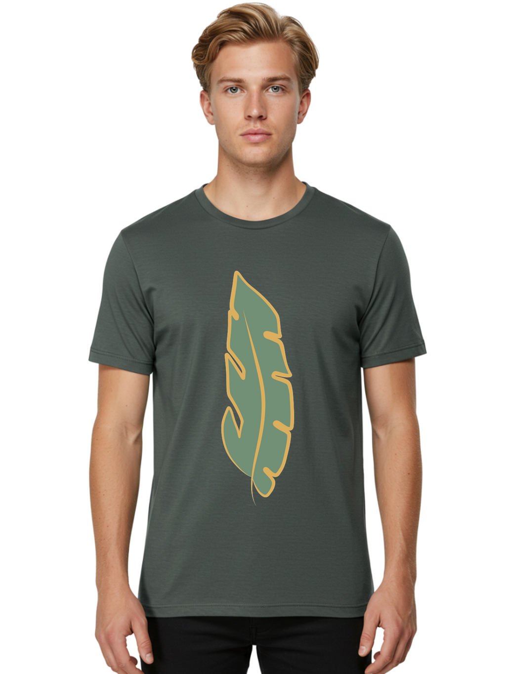 Feather Men'S Graphic Tee, 100% Cotton, Comfortable Casual Summer Wear, Machine Washable, Stylized Feather, Simple Design, Minimalist Art, Muted Colors, Soft Graphics, Digital Illustration, Abstract Shape, Symbolic Icon Aae017