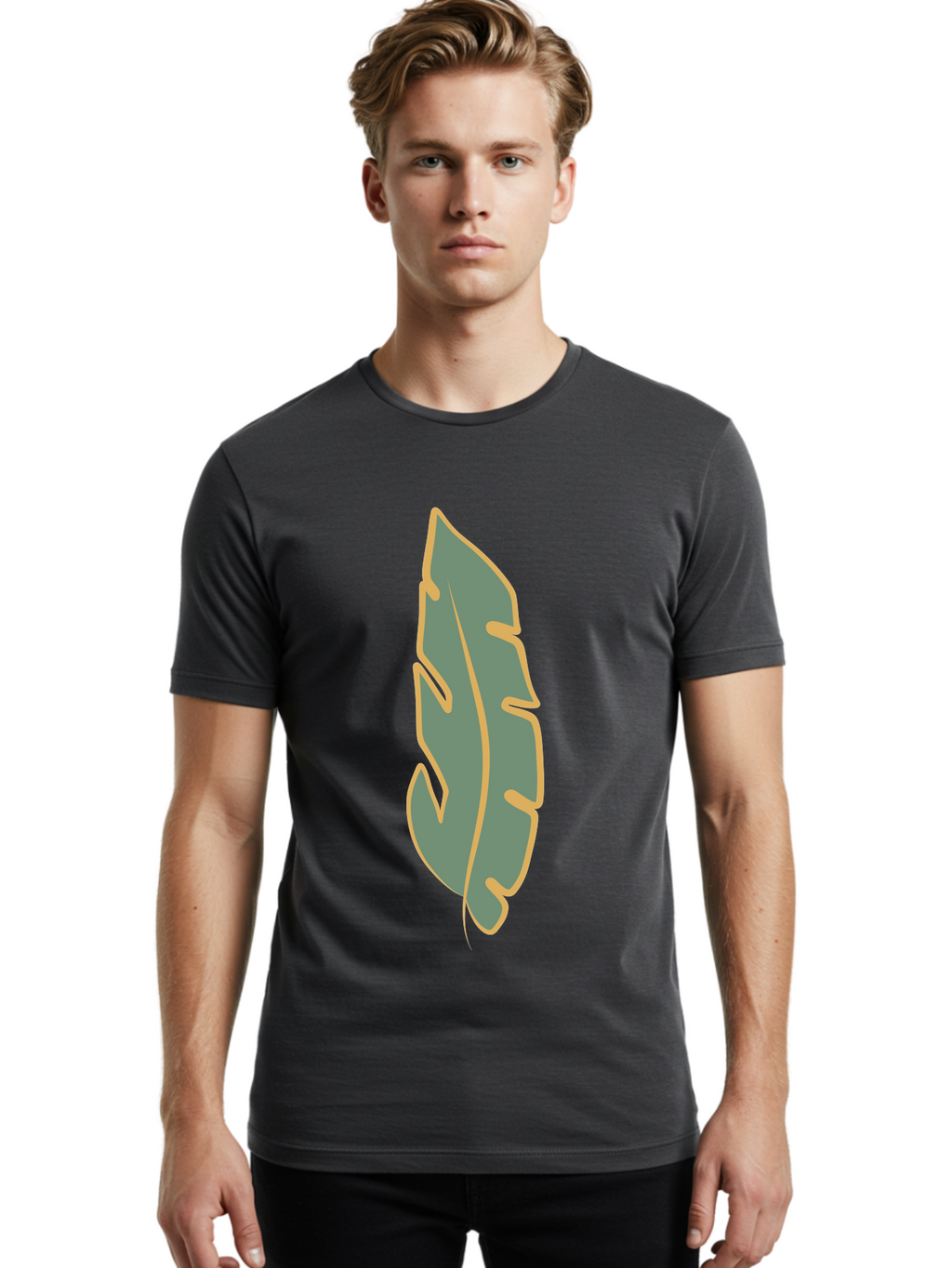 Feather Men'S Graphic Tee, 100% Cotton, Comfortable Casual Summer Wear, Machine Washable, Stylized Feather, Simple Design, Minimalist Art, Muted Colors, Soft Graphics, Digital Illustration, Abstract Shape, Symbolic Icon Aae017