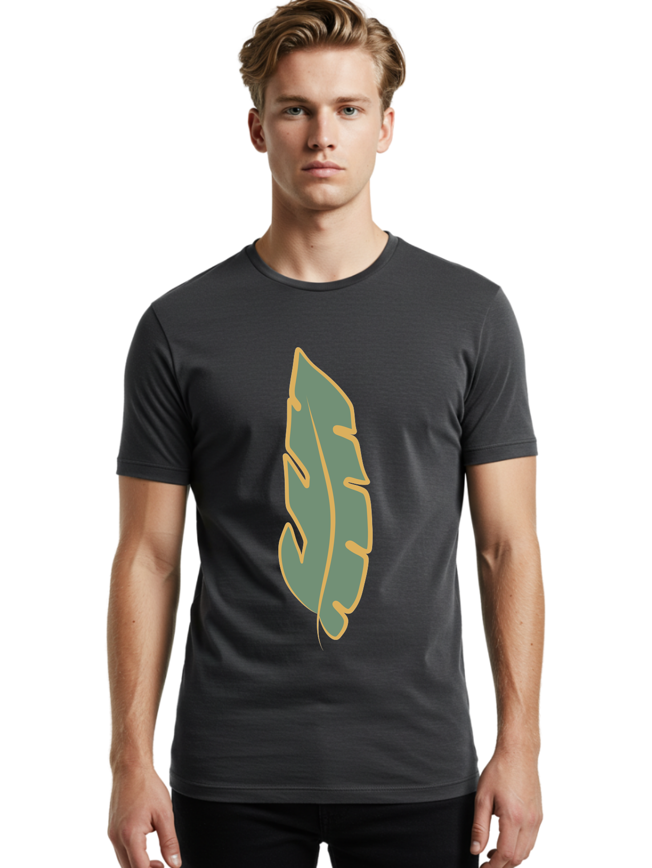 Feather Men'S Graphic Tee, 100% Cotton, Comfortable Casual Summer Wear, Machine Washable, Stylized Feather, Simple Design, Minimalist Art, Muted Colors, Soft Graphics, Digital Illustration, Abstract Shape, Symbolic Icon Aae017