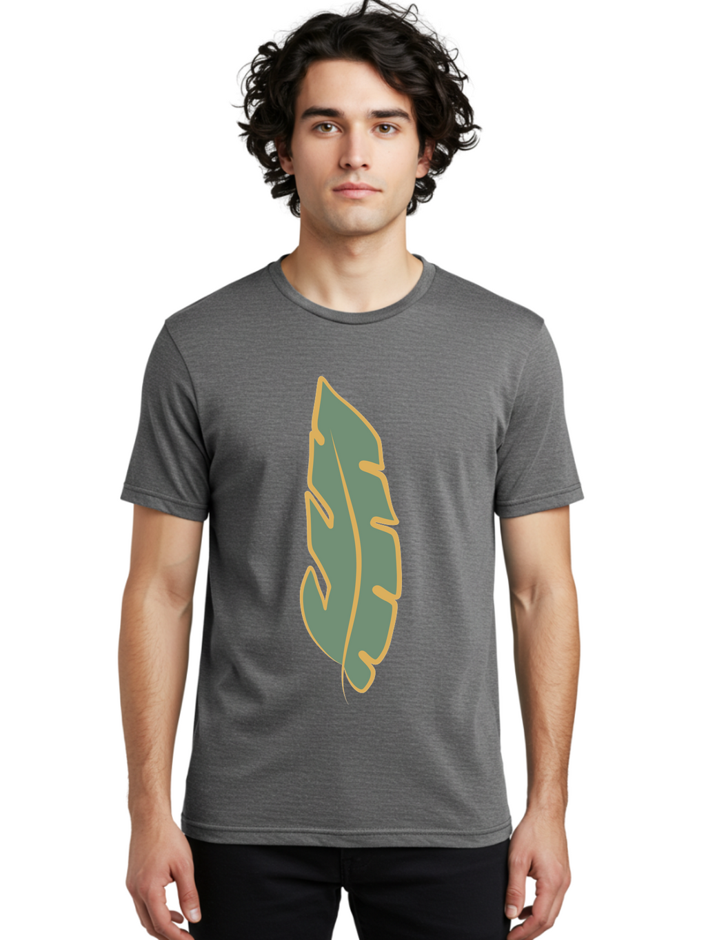 Feather Men'S Graphic Tee, 100% Cotton, Comfortable Casual Summer Wear, Machine Washable, Stylized Feather, Simple Design, Minimalist Art, Muted Colors, Soft Graphics, Digital Illustration, Abstract Shape, Symbolic Icon Aae017