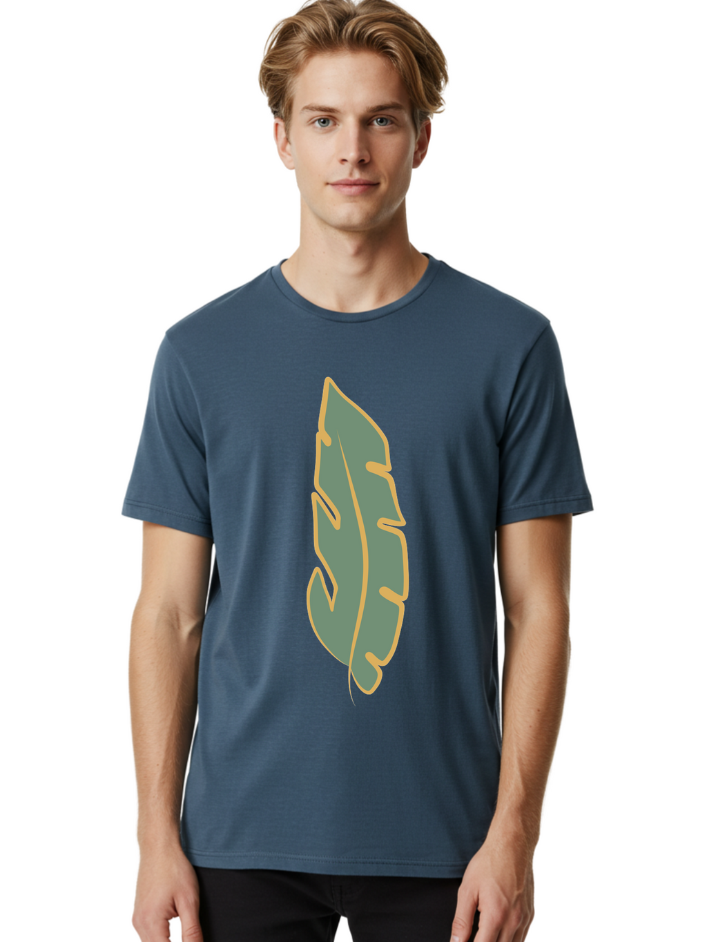 Feather Men'S Graphic Tee, 100% Cotton, Comfortable Casual Summer Wear, Machine Washable, Stylized Feather, Simple Design, Minimalist Art, Muted Colors, Soft Graphics, Digital Illustration, Abstract Shape, Symbolic Icon Aae017