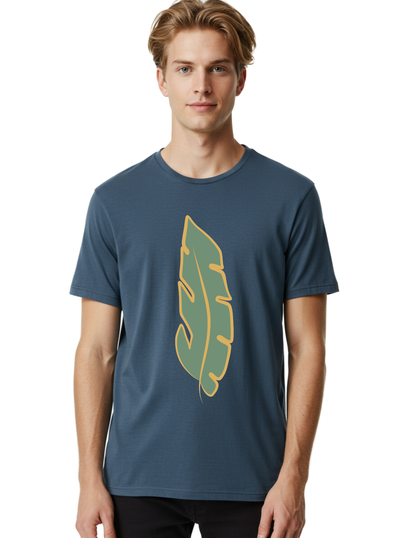 Feather Men'S Graphic Tee, 100% Cotton, Comfortable Casual Summer Wear, Machine Washable, Stylized Feather, Simple Design, Minimalist Art, Muted Colors, Soft Graphics, Digital Illustration, Abstract Shape, Symbolic Icon Aae017