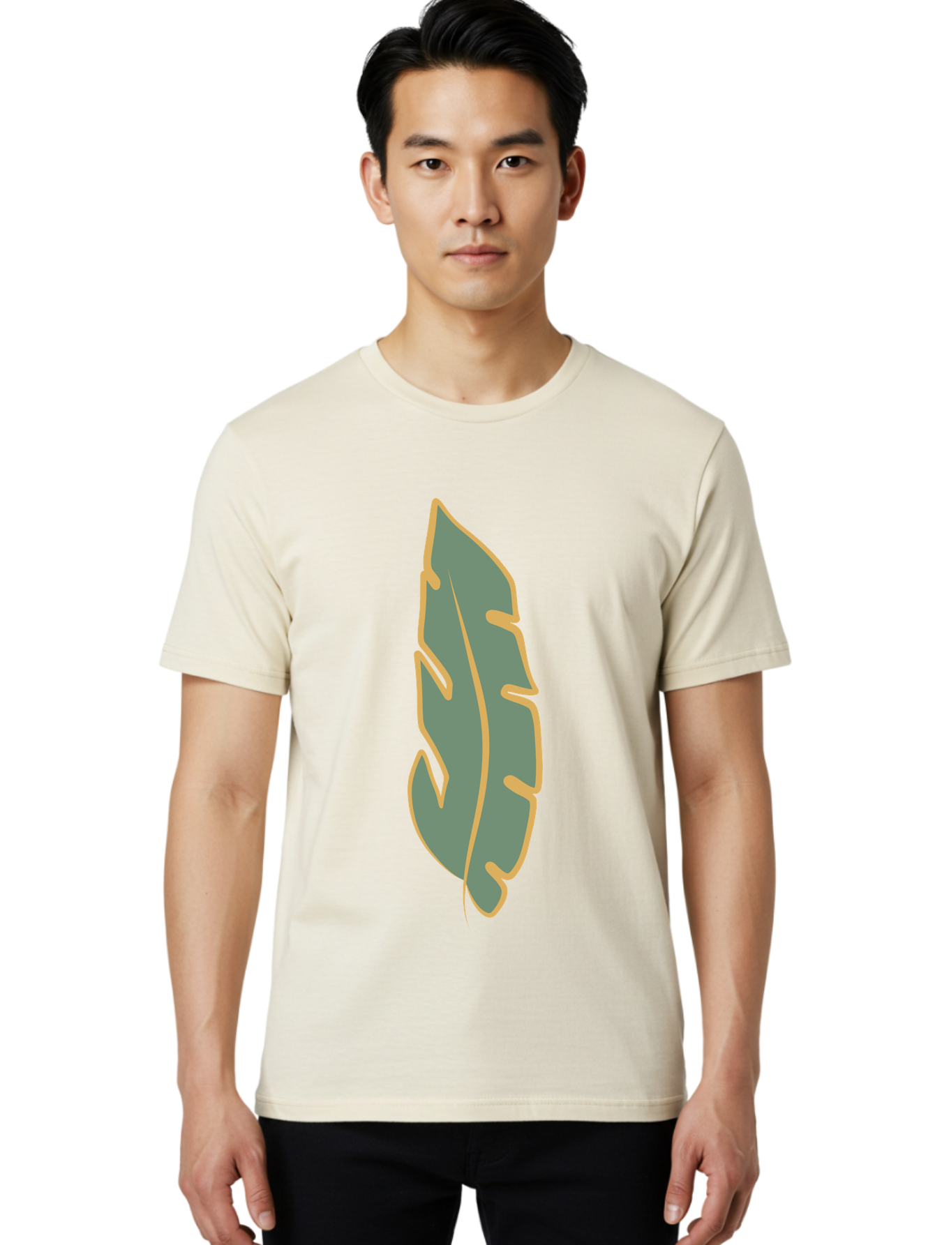Feather Men'S Graphic Tee, 100% Cotton, Comfortable Casual Summer Wear, Machine Washable, Stylized Feather, Simple Design, Minimalist Art, Muted Colors, Soft Graphics, Digital Illustration, Abstract Shape, Symbolic Icon Aae017
