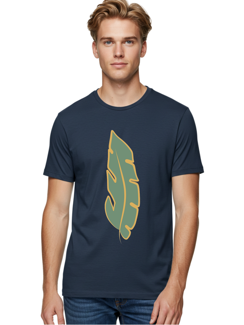 Feather Men'S Graphic Tee, 100% Cotton, Comfortable Casual Summer Wear, Machine Washable, Stylized Feather, Simple Design, Minimalist Art, Muted Colors, Soft Graphics, Digital Illustration, Abstract Shape, Symbolic Icon Aae017