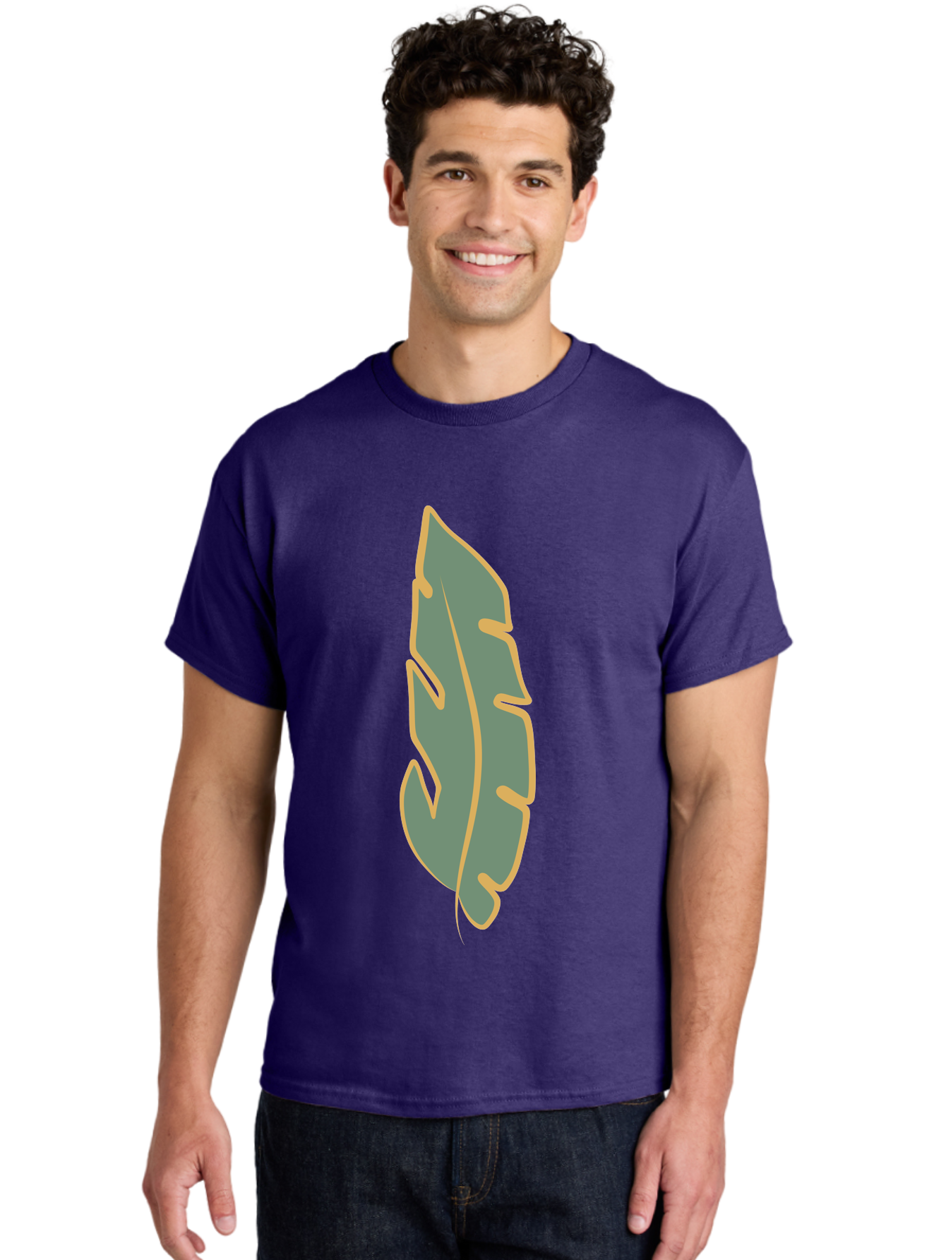 Feather Men'S Graphic Tee, 100% Cotton, Comfortable Casual Summer Wear, Machine Washable, Stylized Feather, Simple Design, Minimalist Art, Muted Colors, Soft Graphics, Digital Illustration, Abstract Shape, Symbolic Icon Aae017