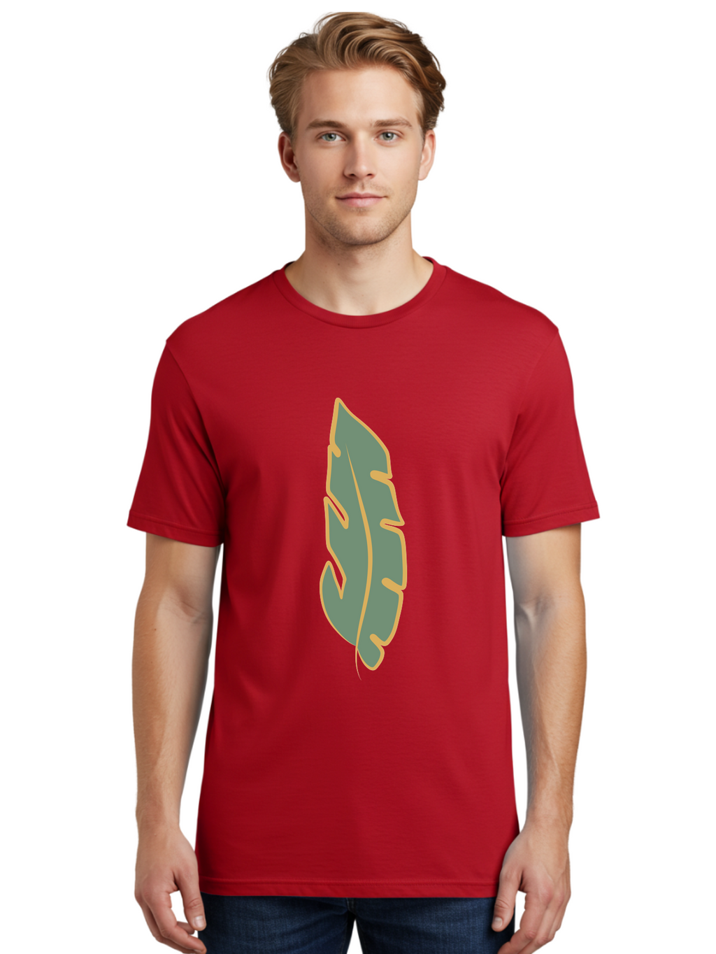Feather Men'S Graphic Tee, 100% Cotton, Comfortable Casual Summer Wear, Machine Washable, Stylized Feather, Simple Design, Minimalist Art, Muted Colors, Soft Graphics, Digital Illustration, Abstract Shape, Symbolic Icon Aae017