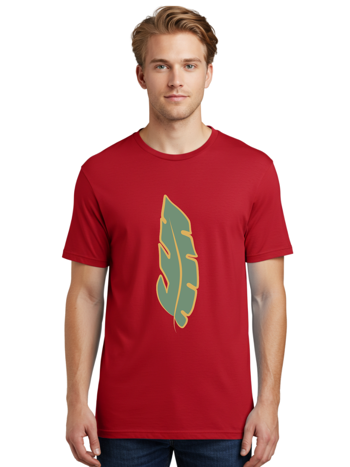 Feather Men'S Graphic Tee, 100% Cotton, Comfortable Casual Summer Wear, Machine Washable, Stylized Feather, Simple Design, Minimalist Art, Muted Colors, Soft Graphics, Digital Illustration, Abstract Shape, Symbolic Icon Aae017