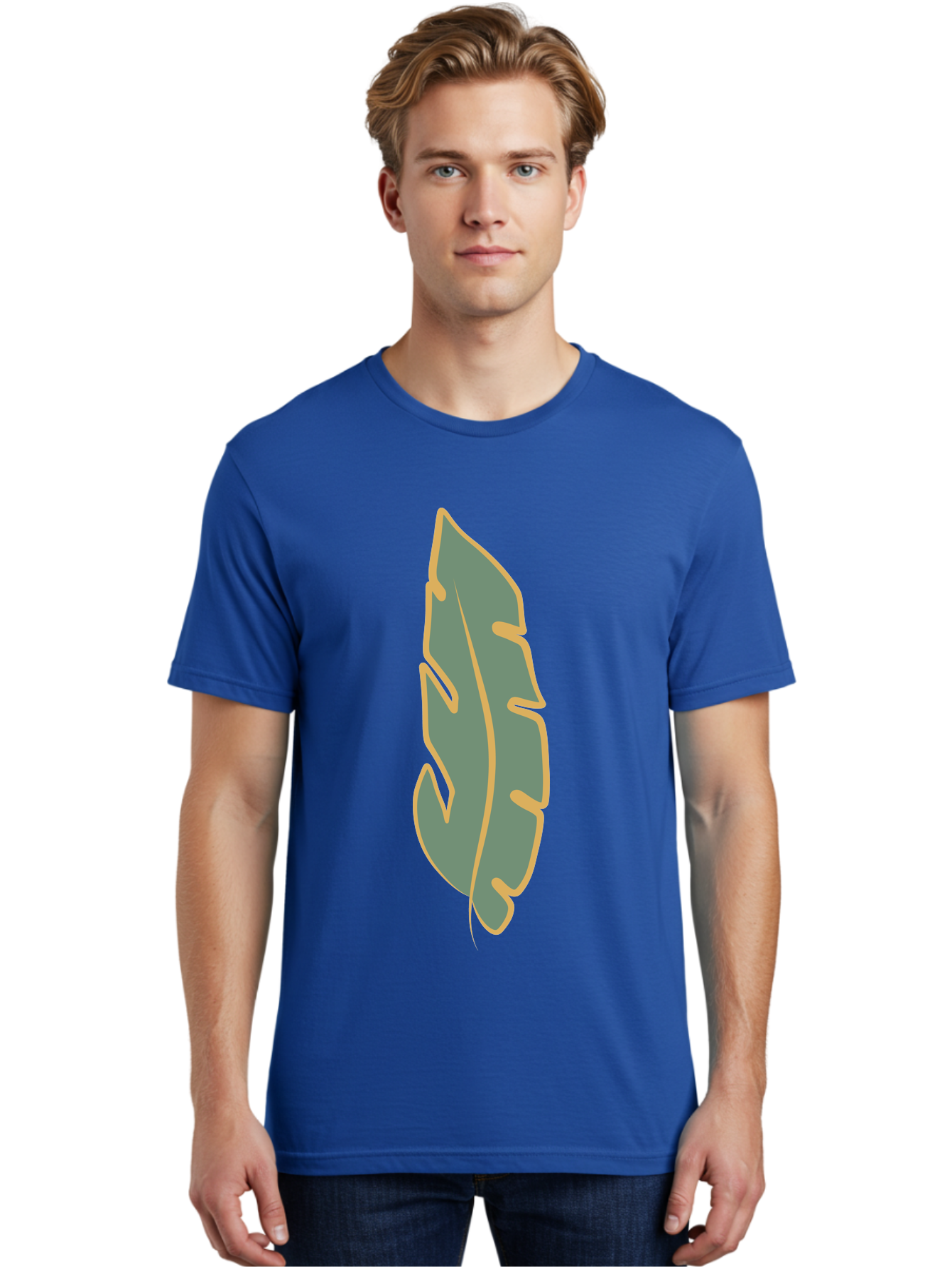 Feather Men'S Graphic Tee, 100% Cotton, Comfortable Casual Summer Wear, Machine Washable, Stylized Feather, Simple Design, Minimalist Art, Muted Colors, Soft Graphics, Digital Illustration, Abstract Shape, Symbolic Icon Aae017