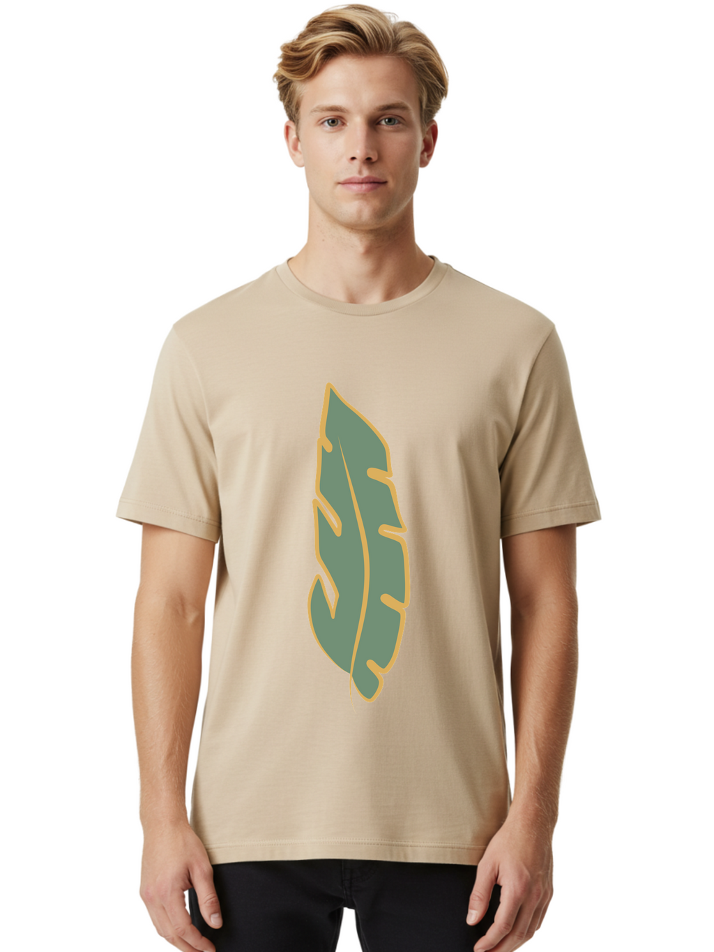 Feather Men'S Graphic Tee, 100% Cotton, Comfortable Casual Summer Wear, Machine Washable, Stylized Feather, Simple Design, Minimalist Art, Muted Colors, Soft Graphics, Digital Illustration, Abstract Shape, Symbolic Icon Aae017