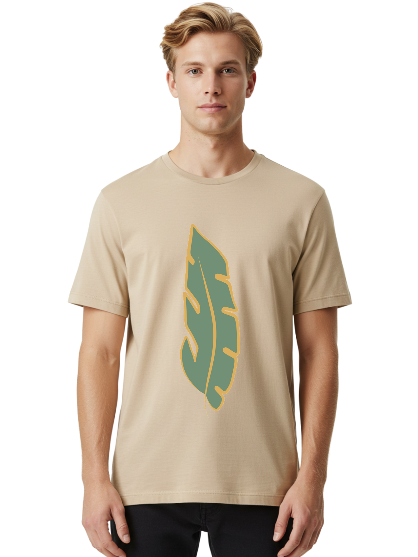 Feather Men'S Graphic Tee, 100% Cotton, Comfortable Casual Summer Wear, Machine Washable, Stylized Feather, Simple Design, Minimalist Art, Muted Colors, Soft Graphics, Digital Illustration, Abstract Shape, Symbolic Icon Aae017